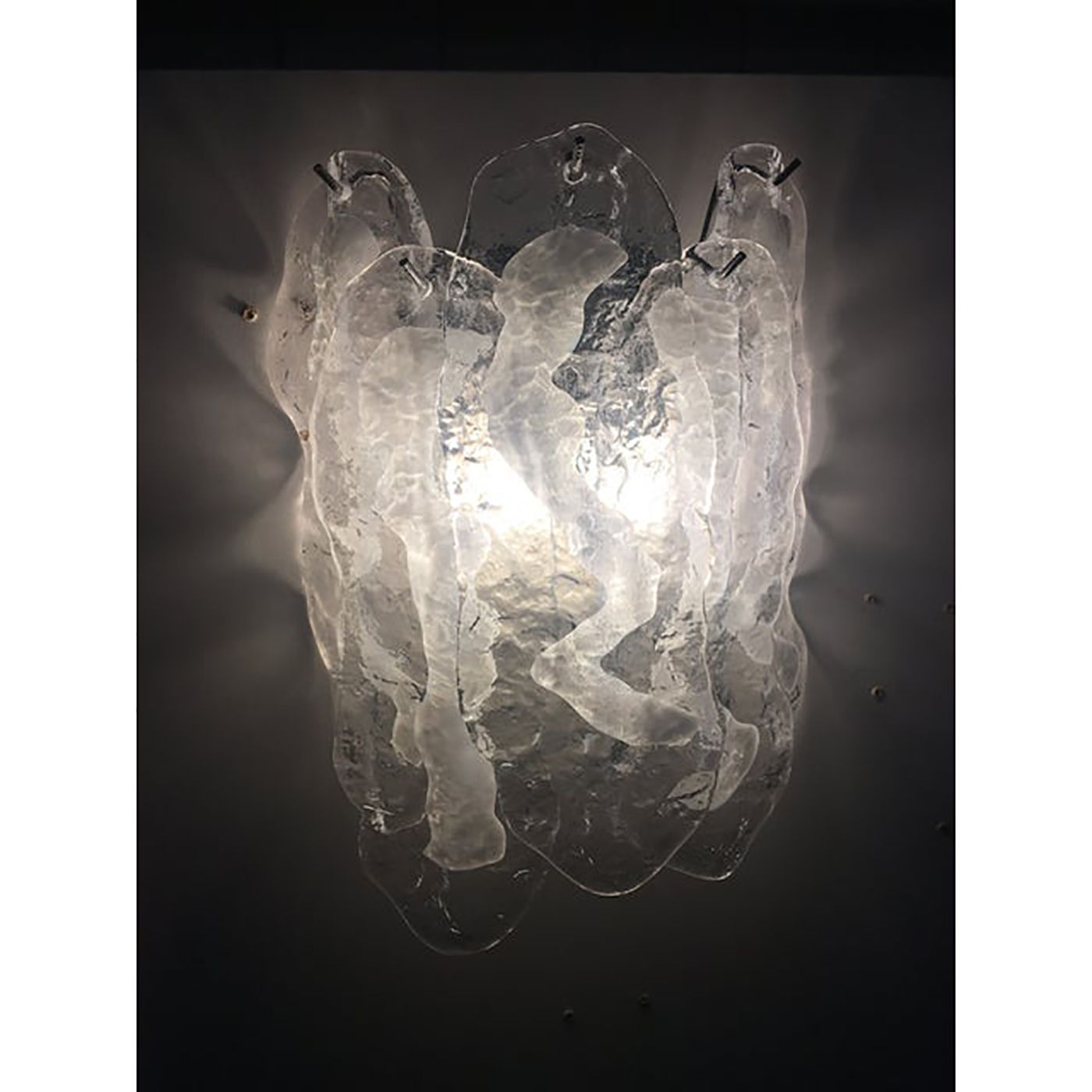 Lot Of 2 Transparent And White “Fiamma” Murano Glass Wall Sconces photo Lighting