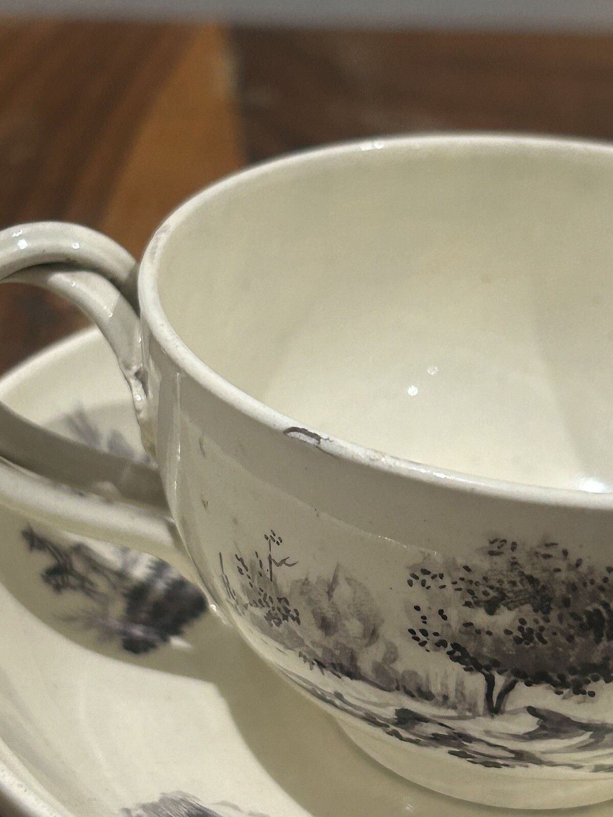 18th C Creamware Handpainted Twist Handle Creamware Teacup / Dish (Wedgwood?) photo buy