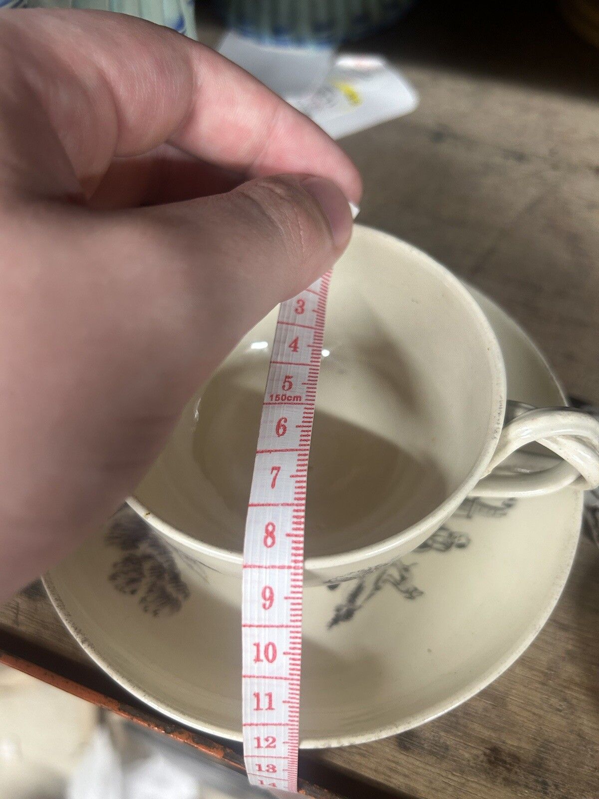 375.0 18th C Creamware Handpainted Twist Handle Creamware Teacup / Dish (Wedgwood?) photo