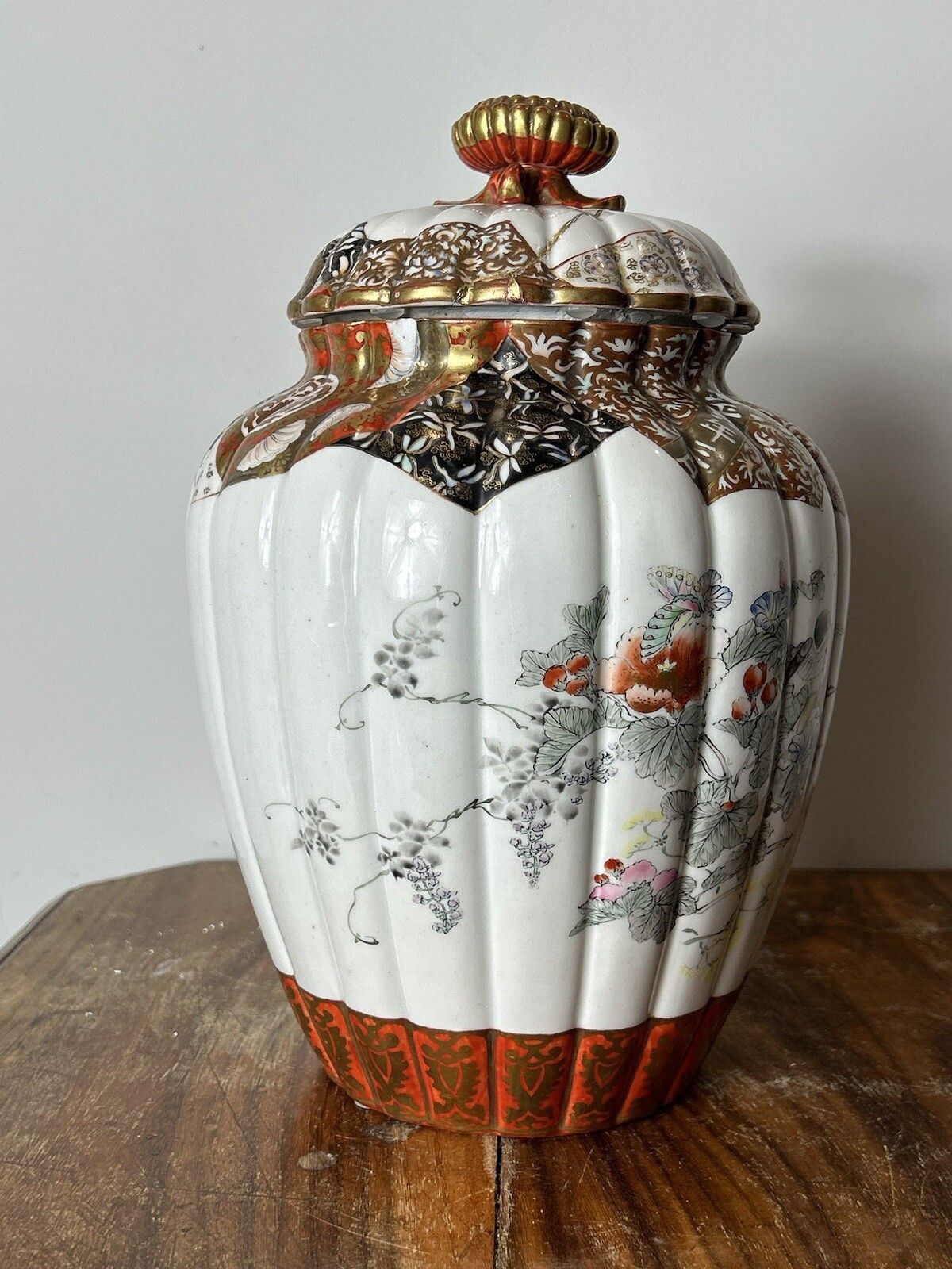 Japanese Kutani Jar Kachokeni Haruna Shigeharu Meiji Period photo vinterior