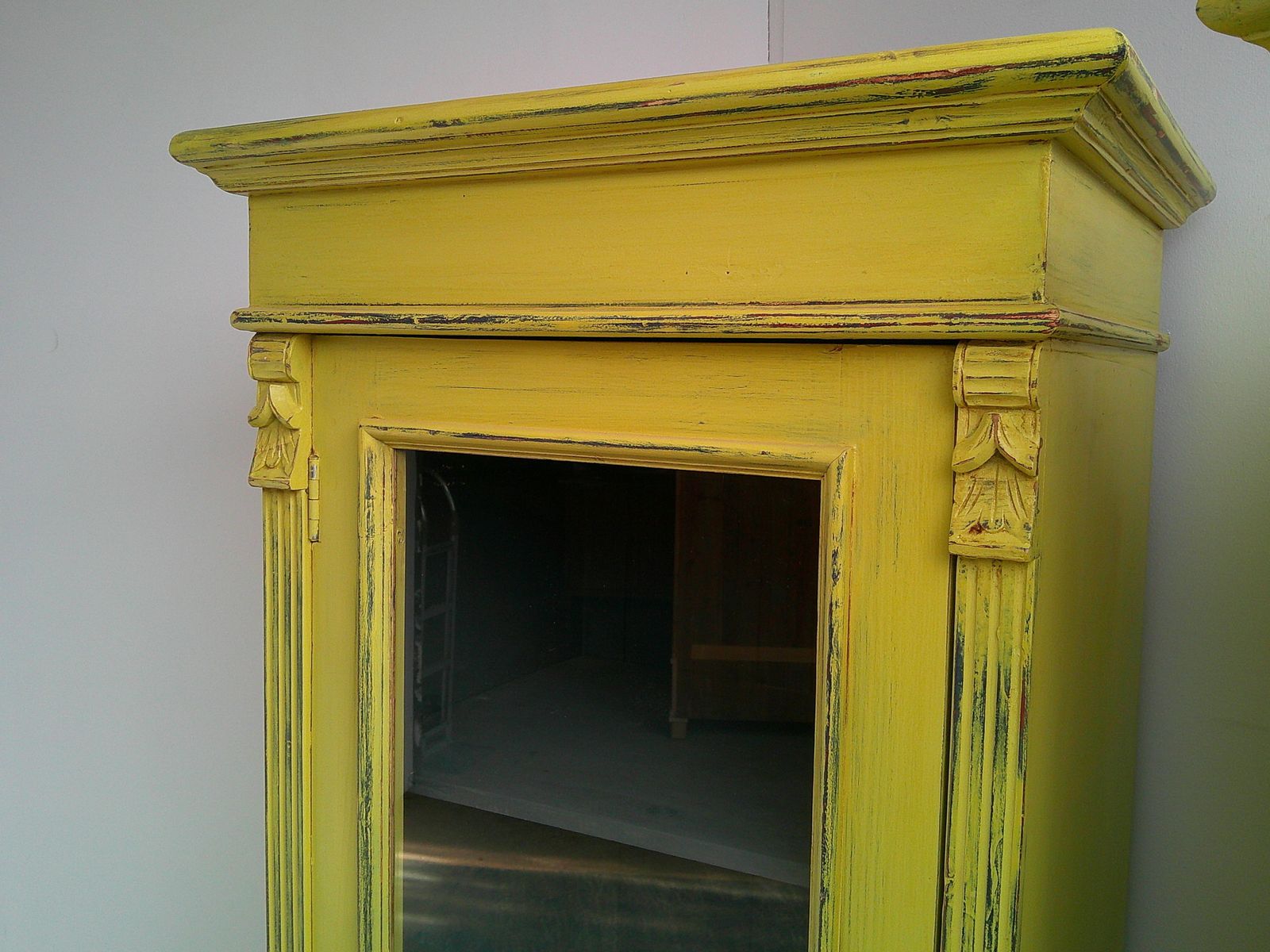 A Cracking Pair Of Yellow Antique Pine Kitchen / Bathroom Display Cabinets photo Furniture
