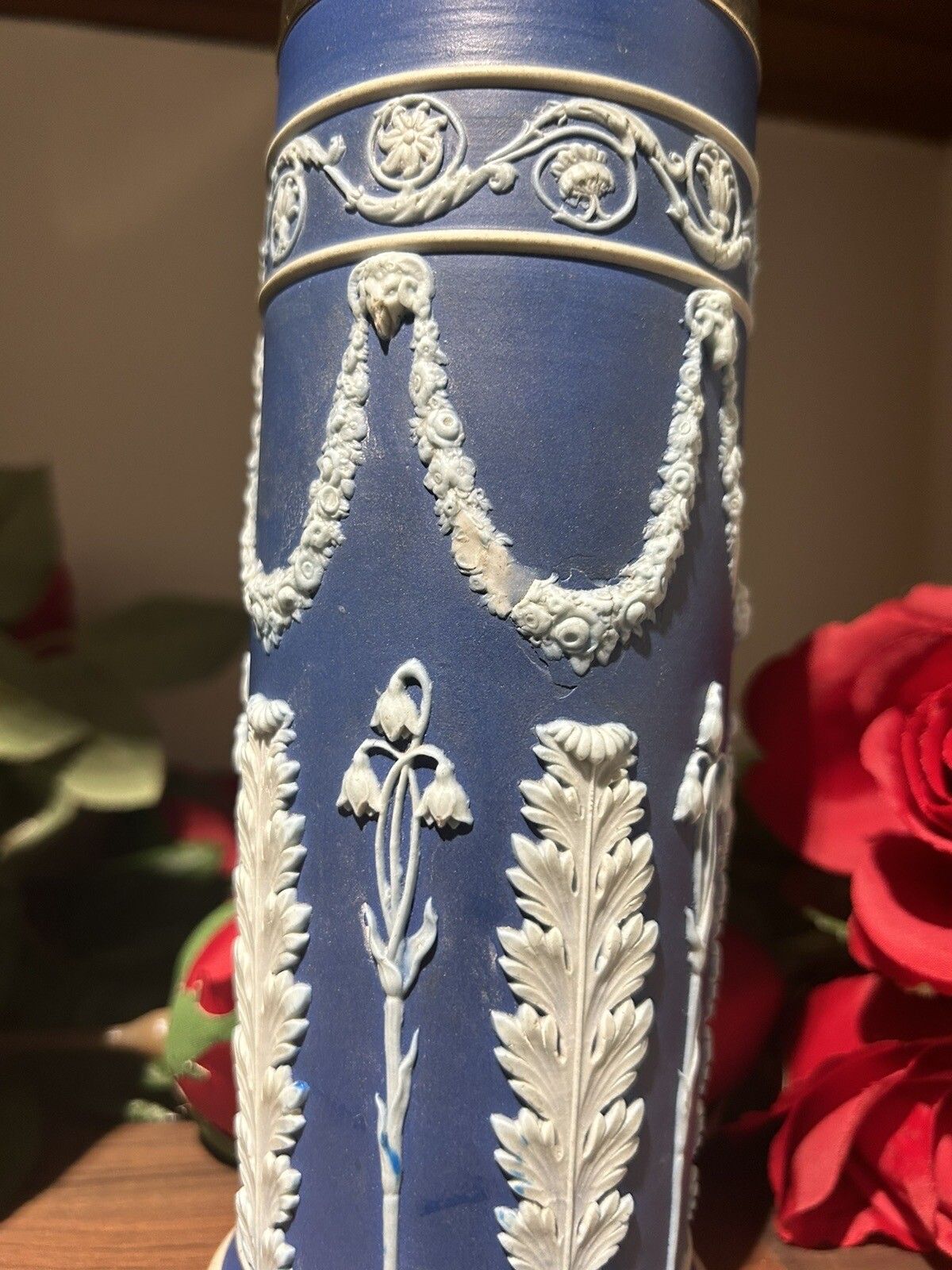 Wedgwood Jasperware Silver Rim Pair Acanthus Spill Vases photo 175.0
