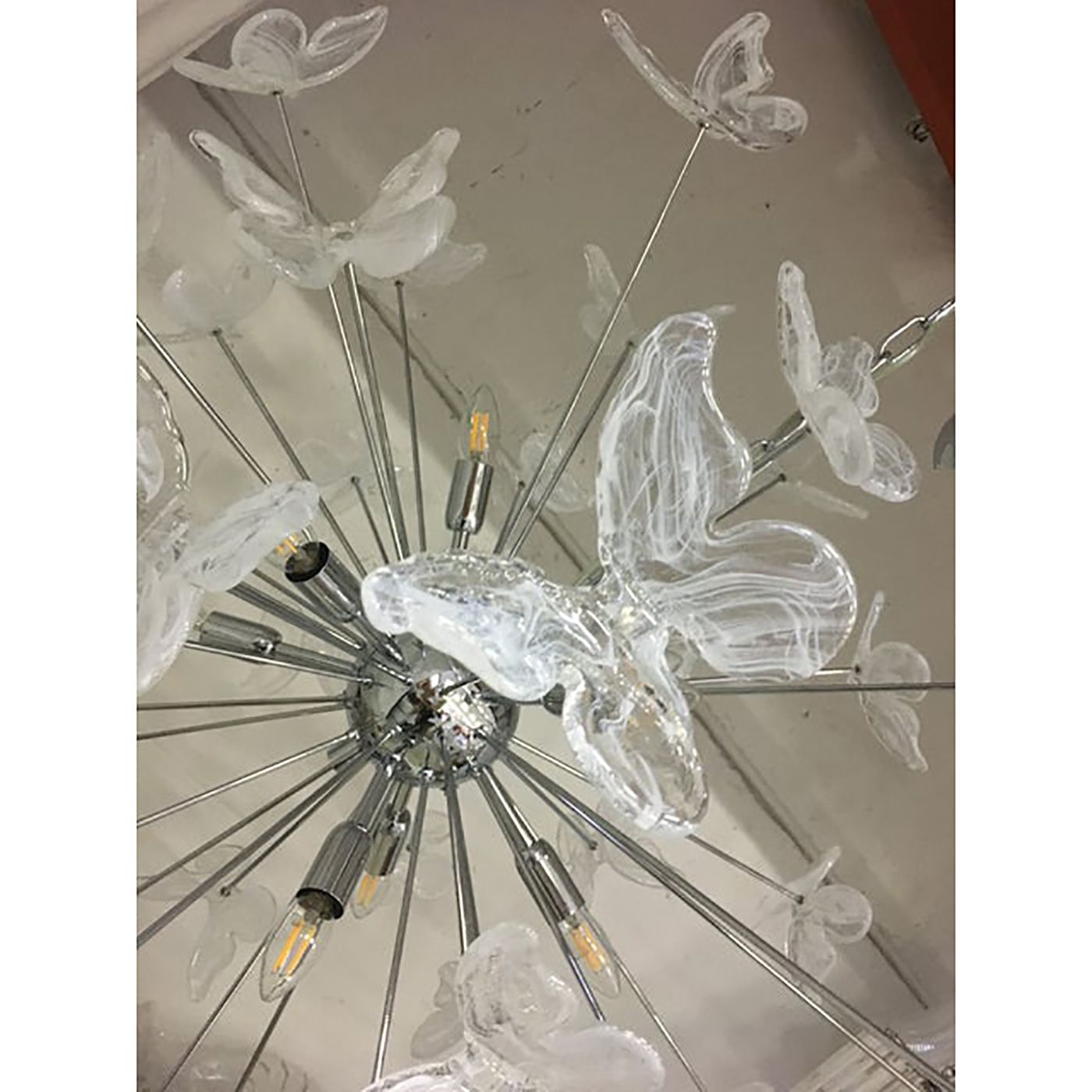 Contemporary White Butterfly Murano Glass Sputnik Chandelier photo Lighting