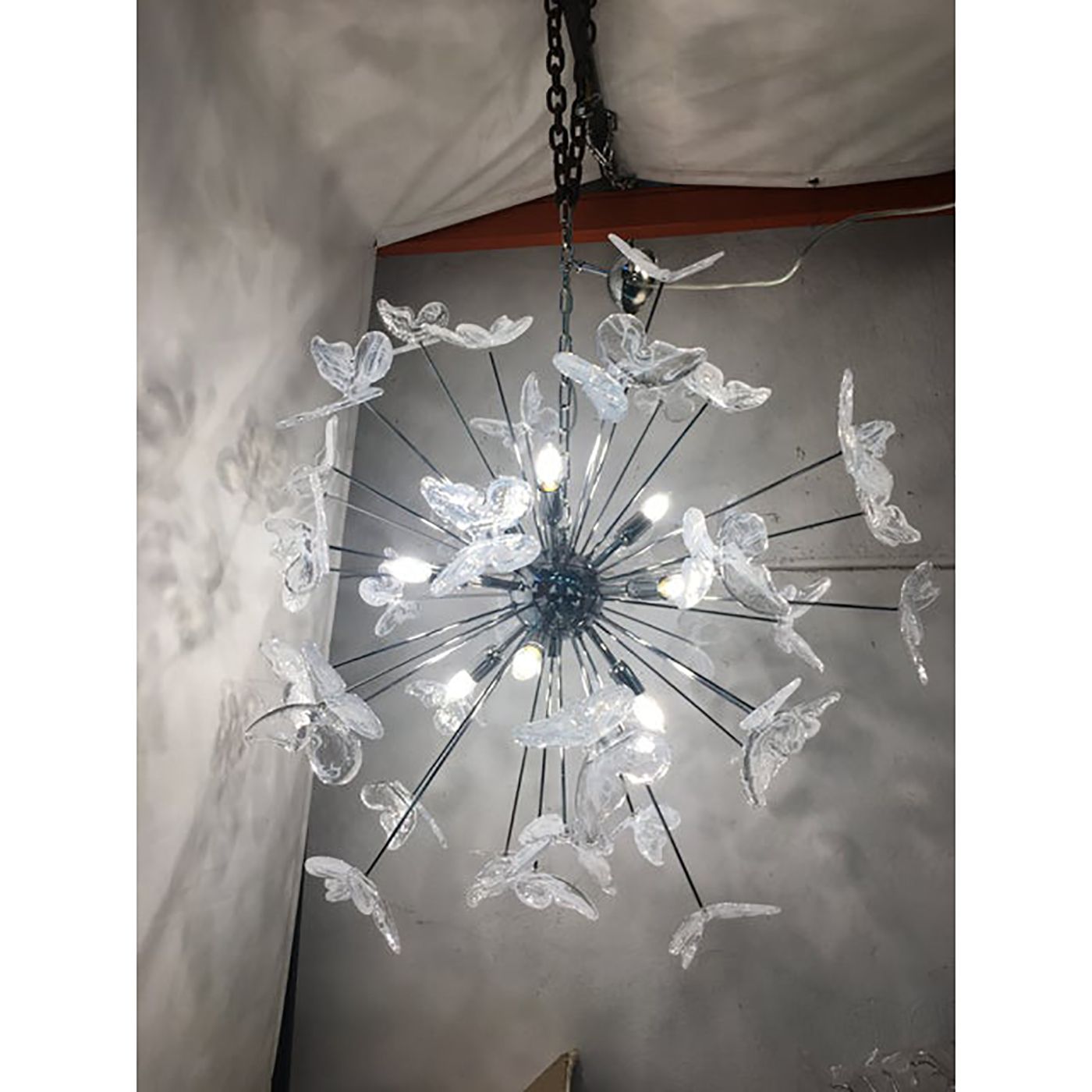 Contemporary White Butterfly Murano Glass Sputnik Chandelier photo vintage