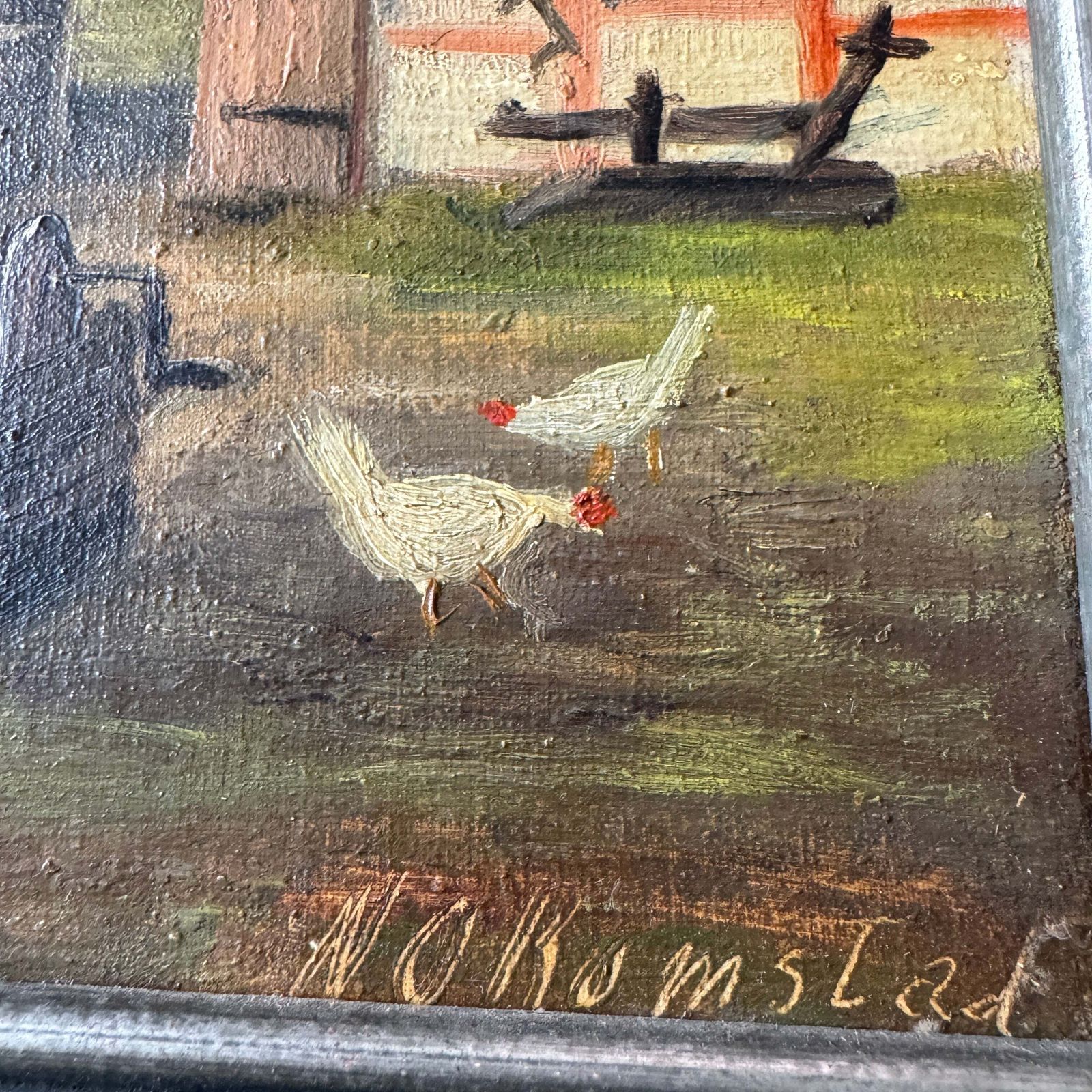 Traditional Skåne Scene. Early 1900s Swedish Oil Painting. photo furniture