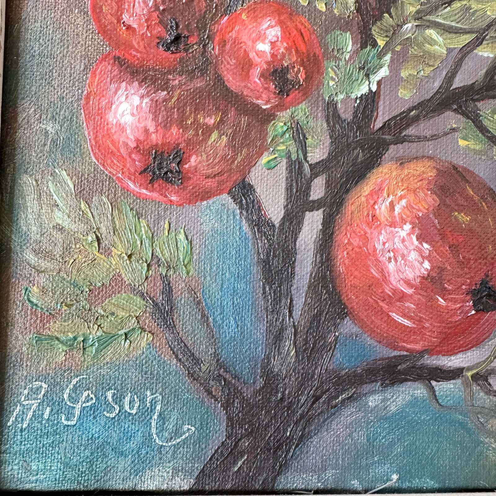 Winter Apples. Vintage Swedish Oil Painting. photo for sale