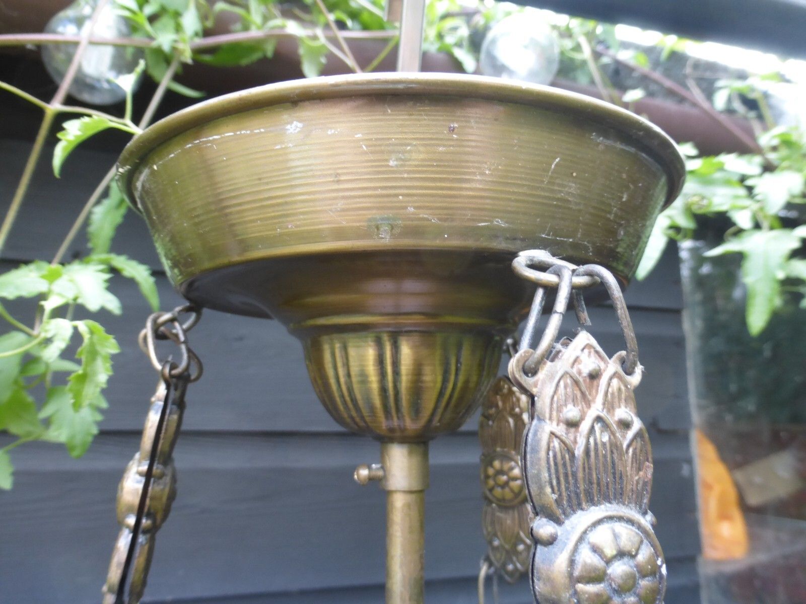 Art Deco Metal Cherubs Putti Pink /  Cream Flash Glass Plafonnier Ceiling Light photo vintage