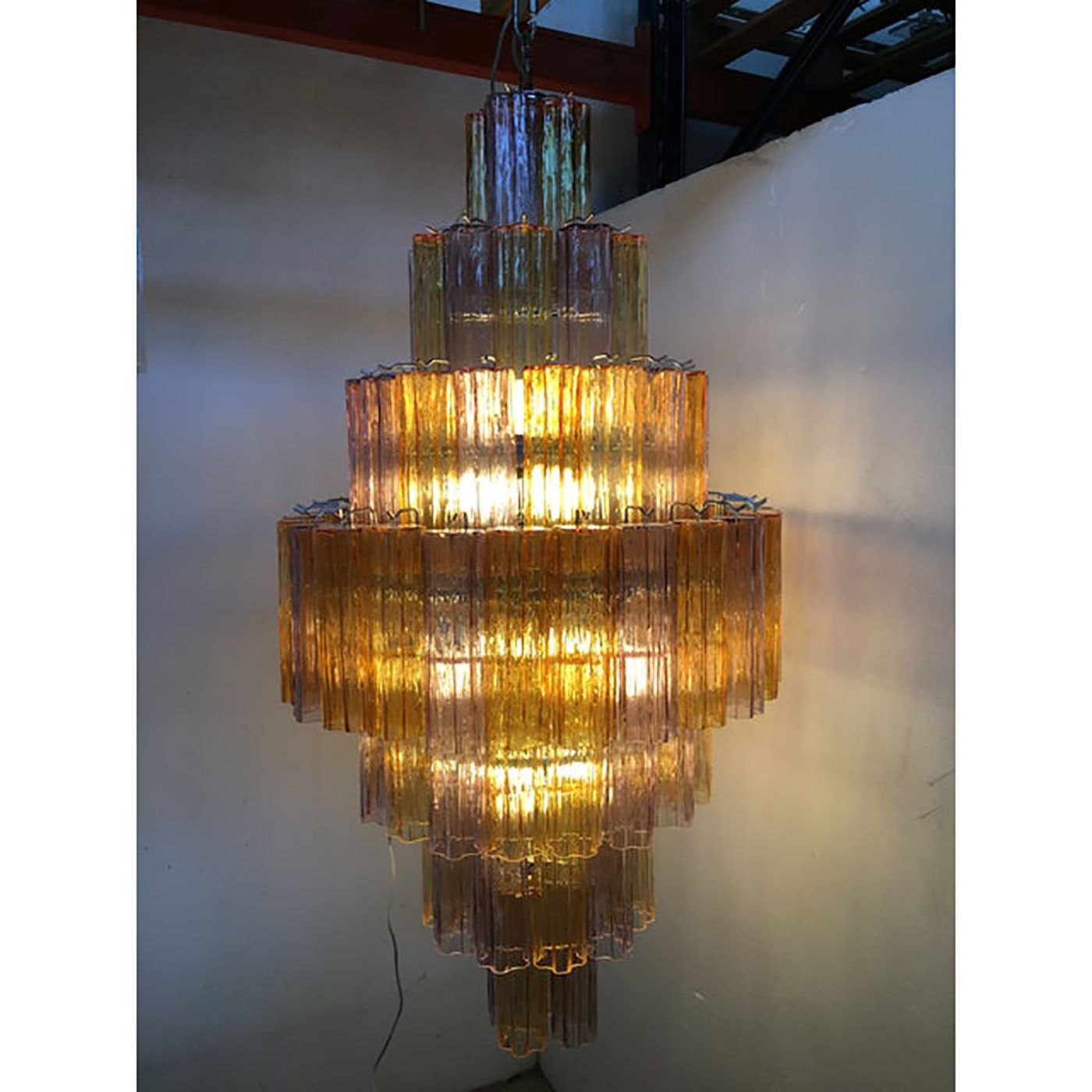 Murano Glass Amber And Violet Tronco Chandelier Venini Style photo for sale