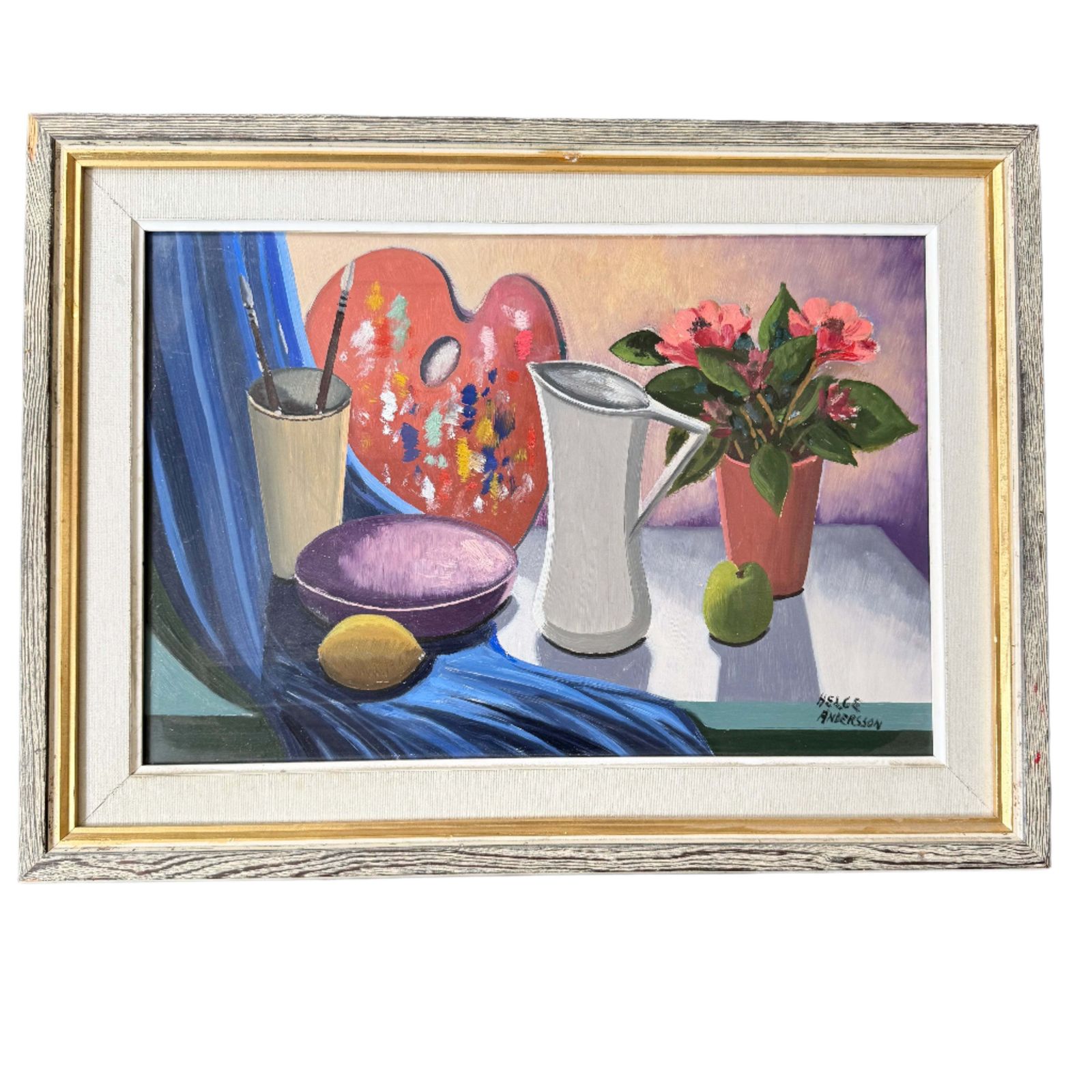 Palette And Petals. Vintage Mid Century Swedish Oil Painting.