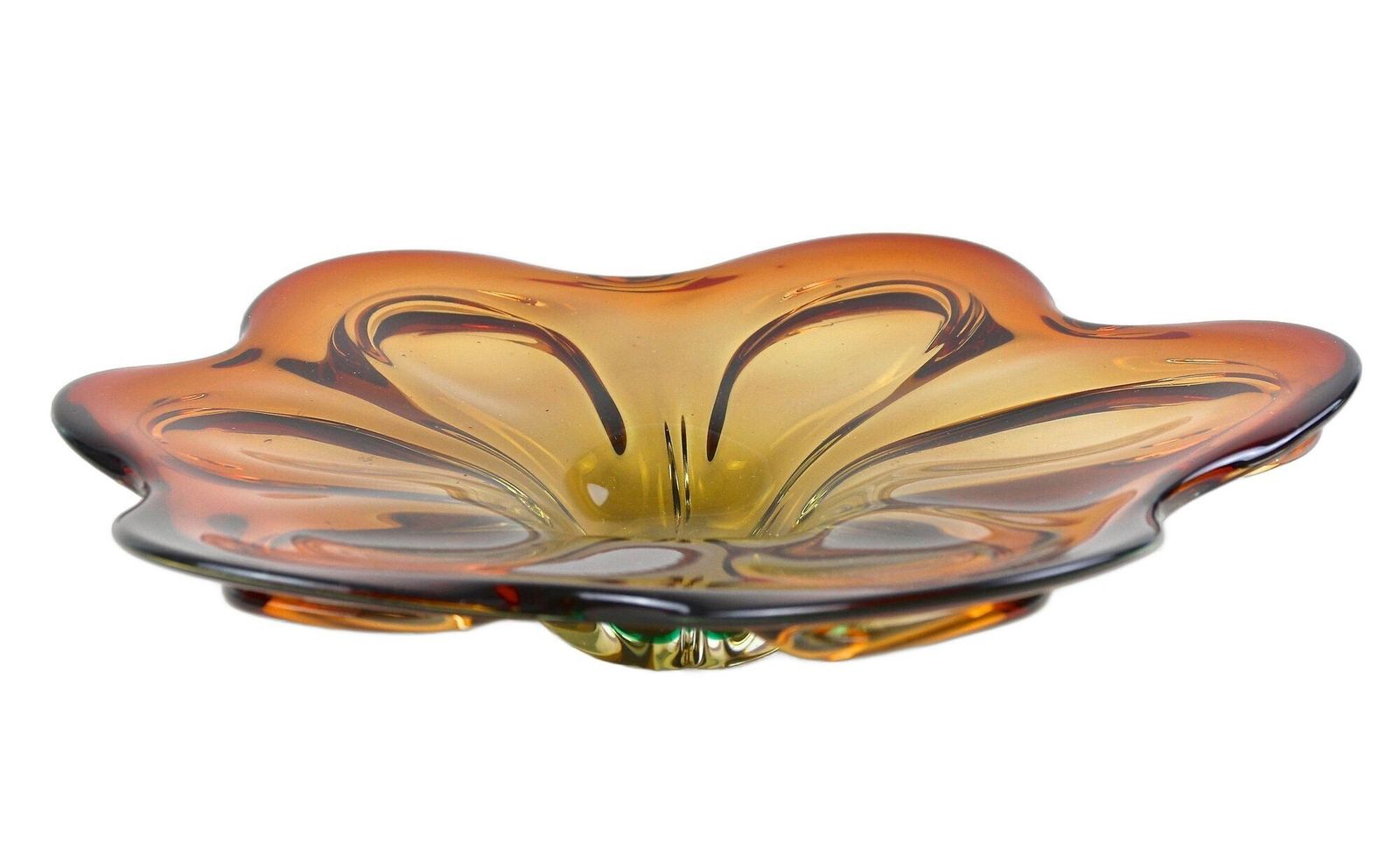20th Century Murano Glass Centerpiece/ Bowl, Red/ Amber Colored, It Ca. 1970 photo furniture