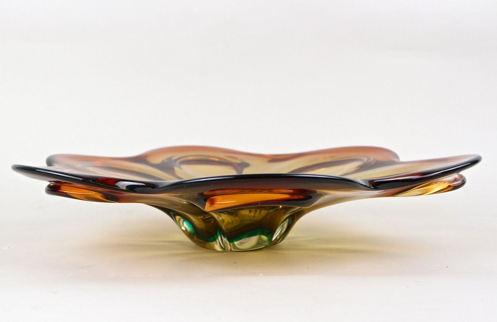 20th Century Murano Glass Centerpiece/ Bowl, Red/ Amber Colored, It Ca. 1970 photo for sale