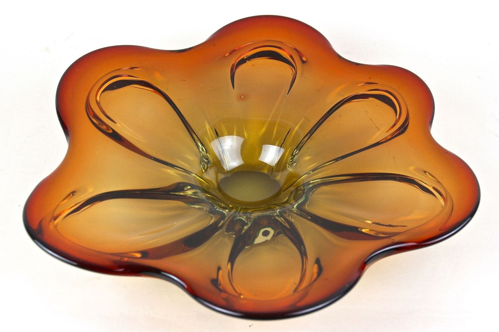 20th Century Murano Glass Centerpiece/ Bowl, Red/ Amber Colored, It Ca. 1970 photo 650.0