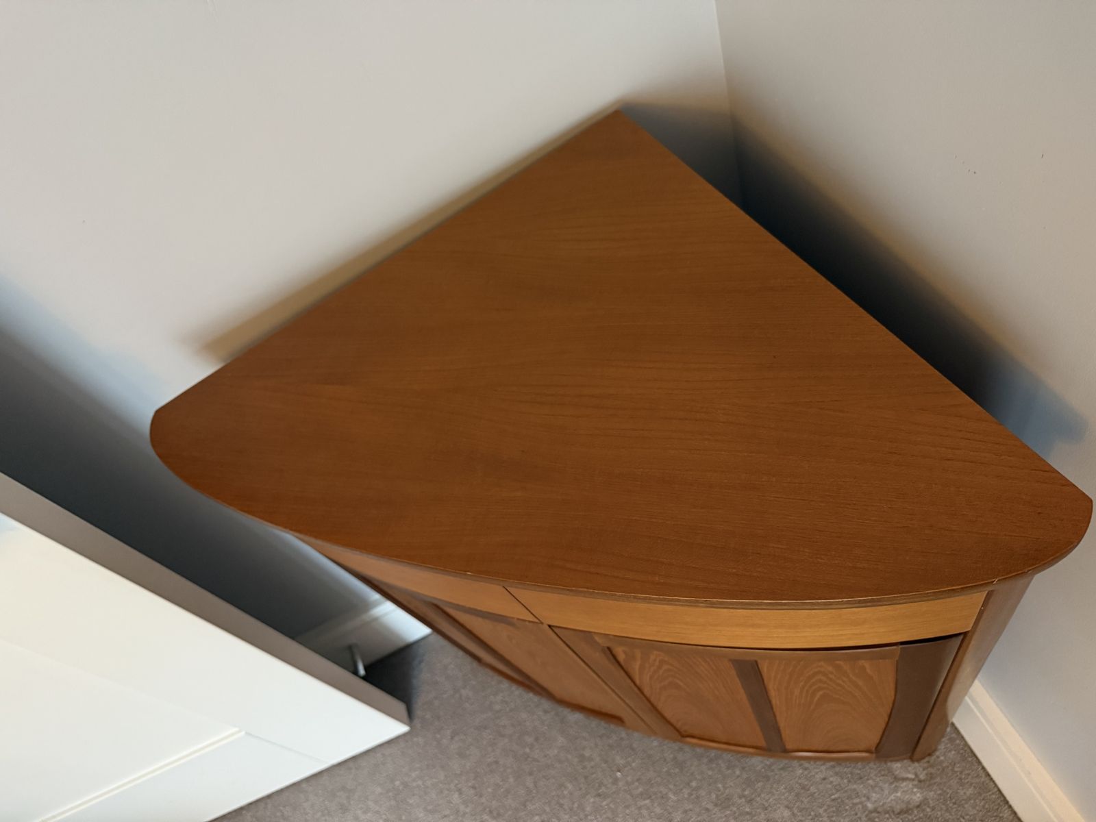 Teak Finish Corner Cabinet photo for sale