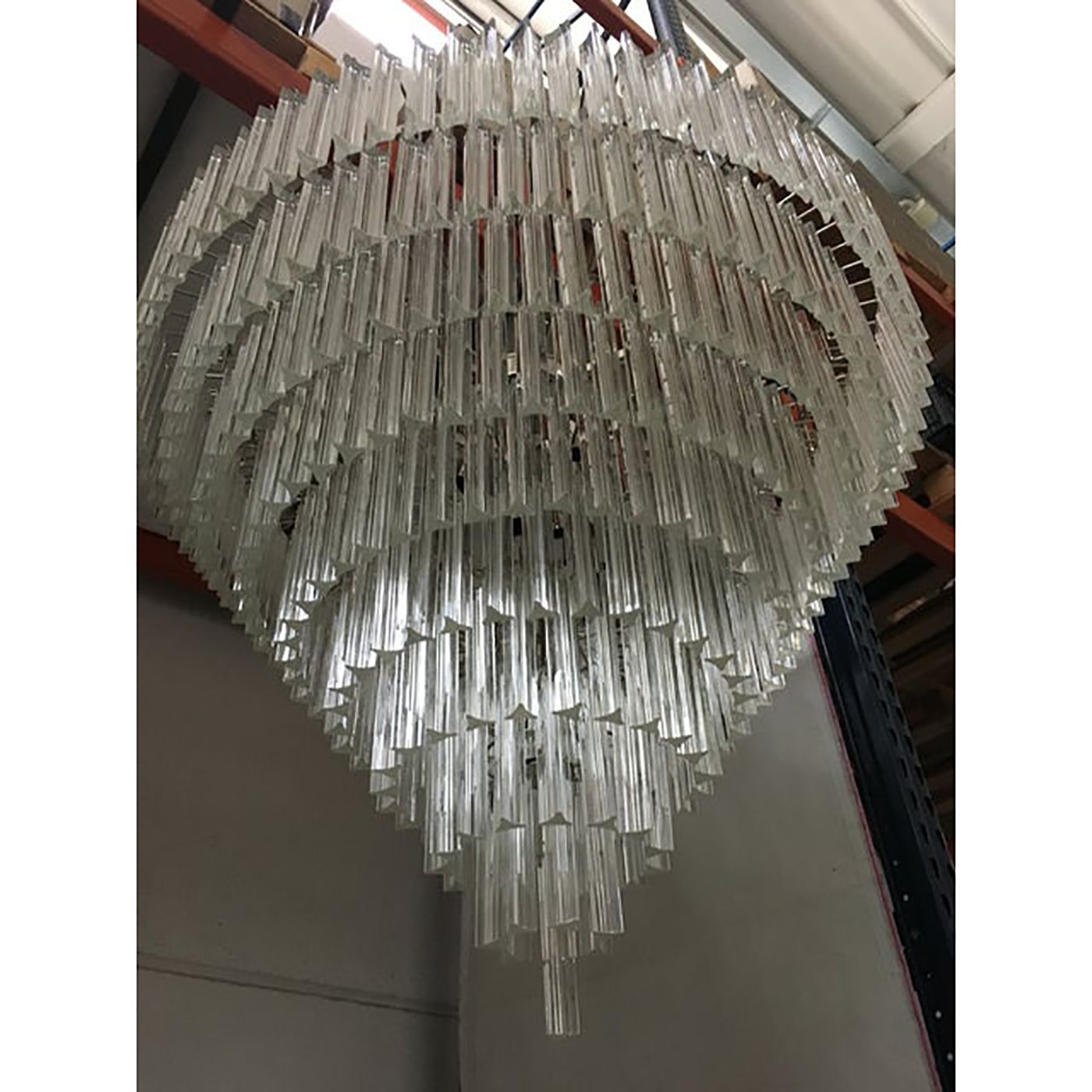 Set Of 2 Clear Triedro Murano Glass Chandelier In Venini Style photo for sale