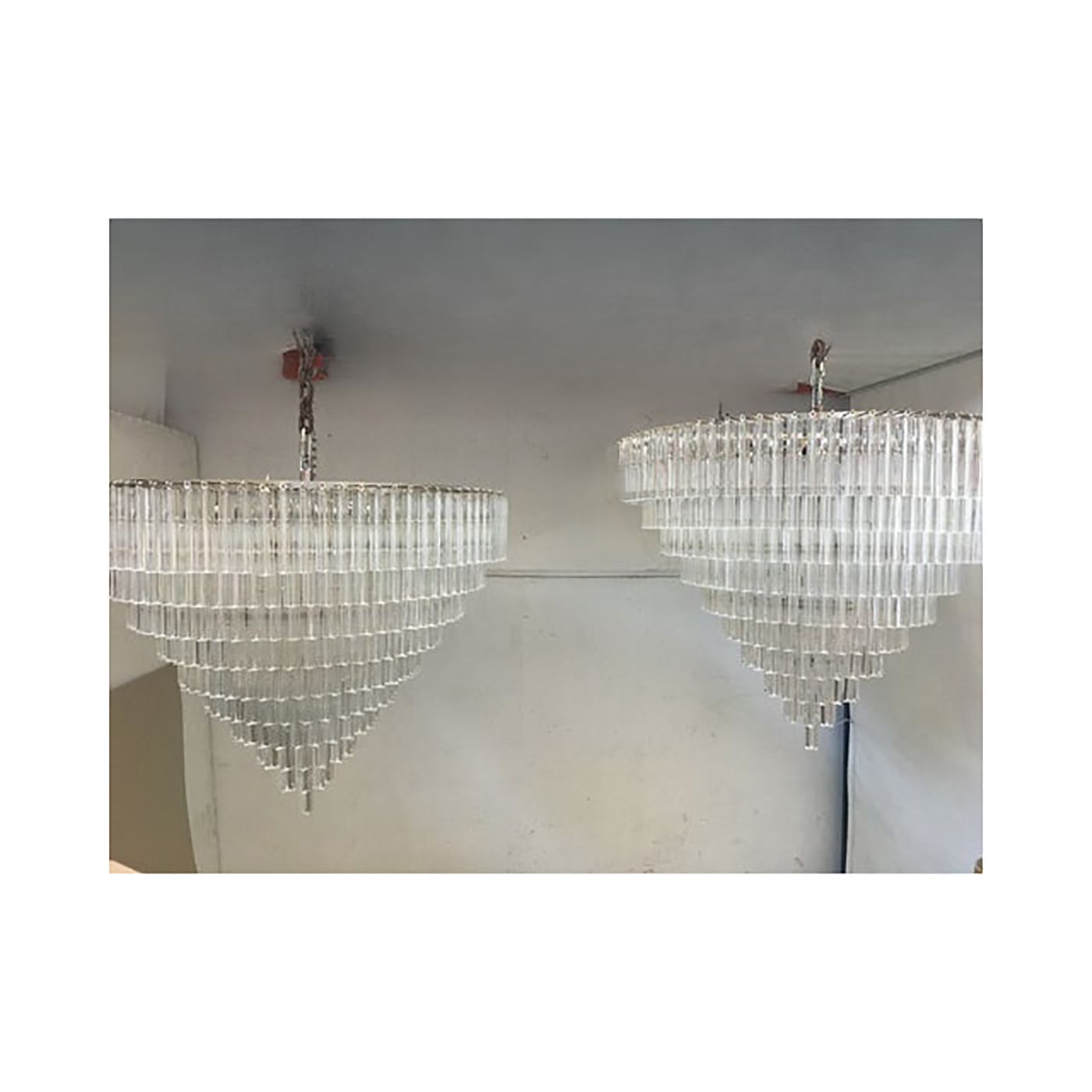 Set Of 2 Clear Triedro Murano Glass Chandelier In Venini Style photo vintage