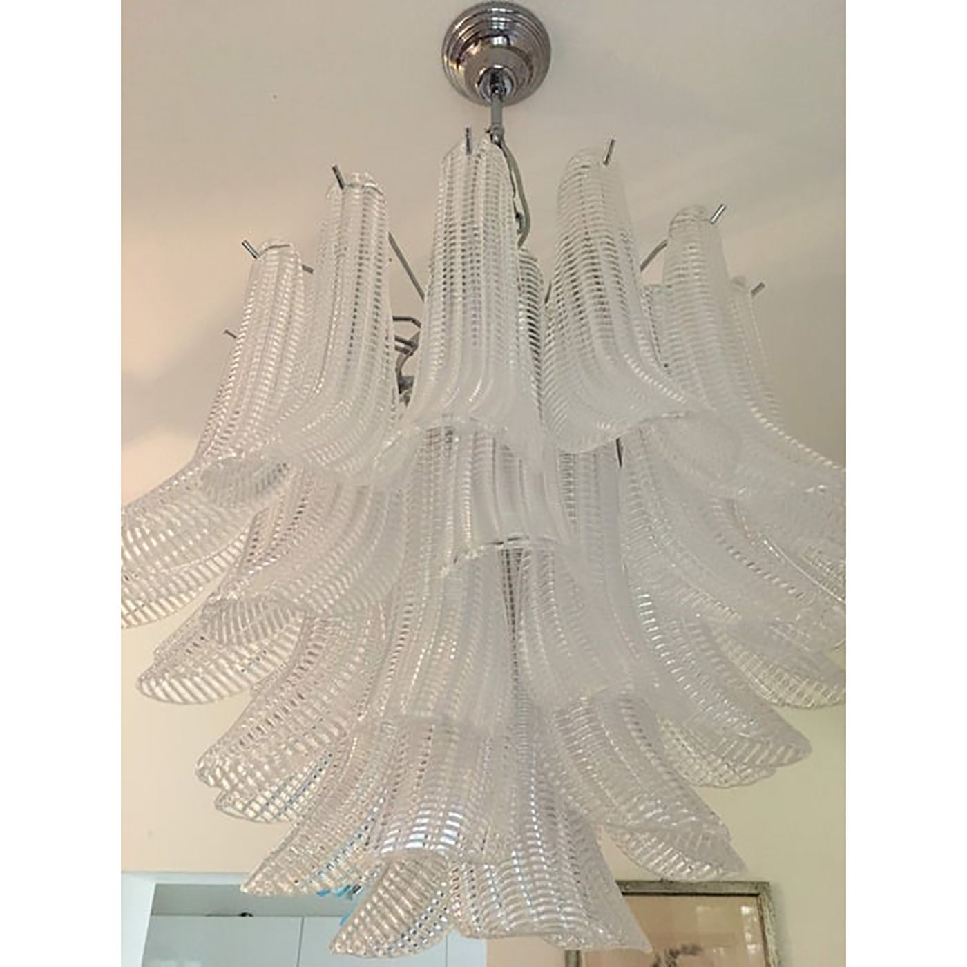 Clear “Selle Seghettate” Murano Glass Venini Style Chandelier photo vinterior