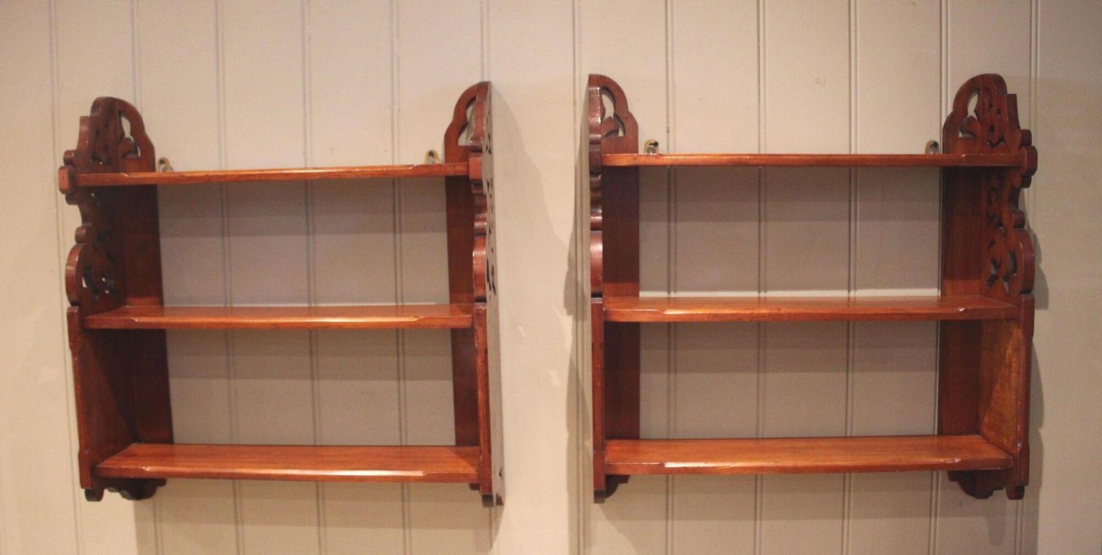 photo furniture Pair Of Late 19th Century Walnut Wall Shelves