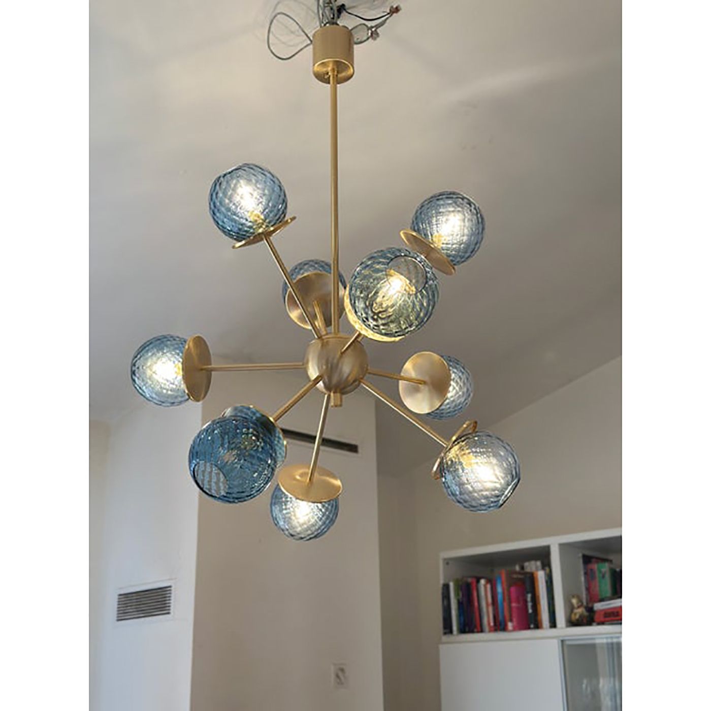 Italian Chandelier Sputnik In Murano Style Glass Blue "Balloton" photo Lighting