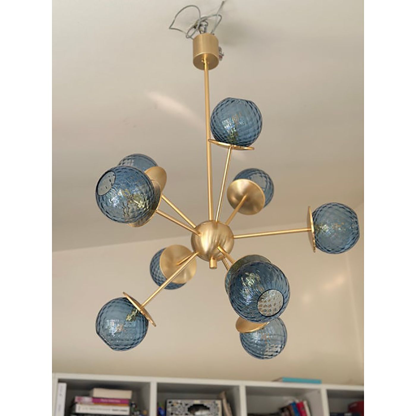 Italian Chandelier Sputnik In Murano Style Glass Blue "Balloton" photo vinterior