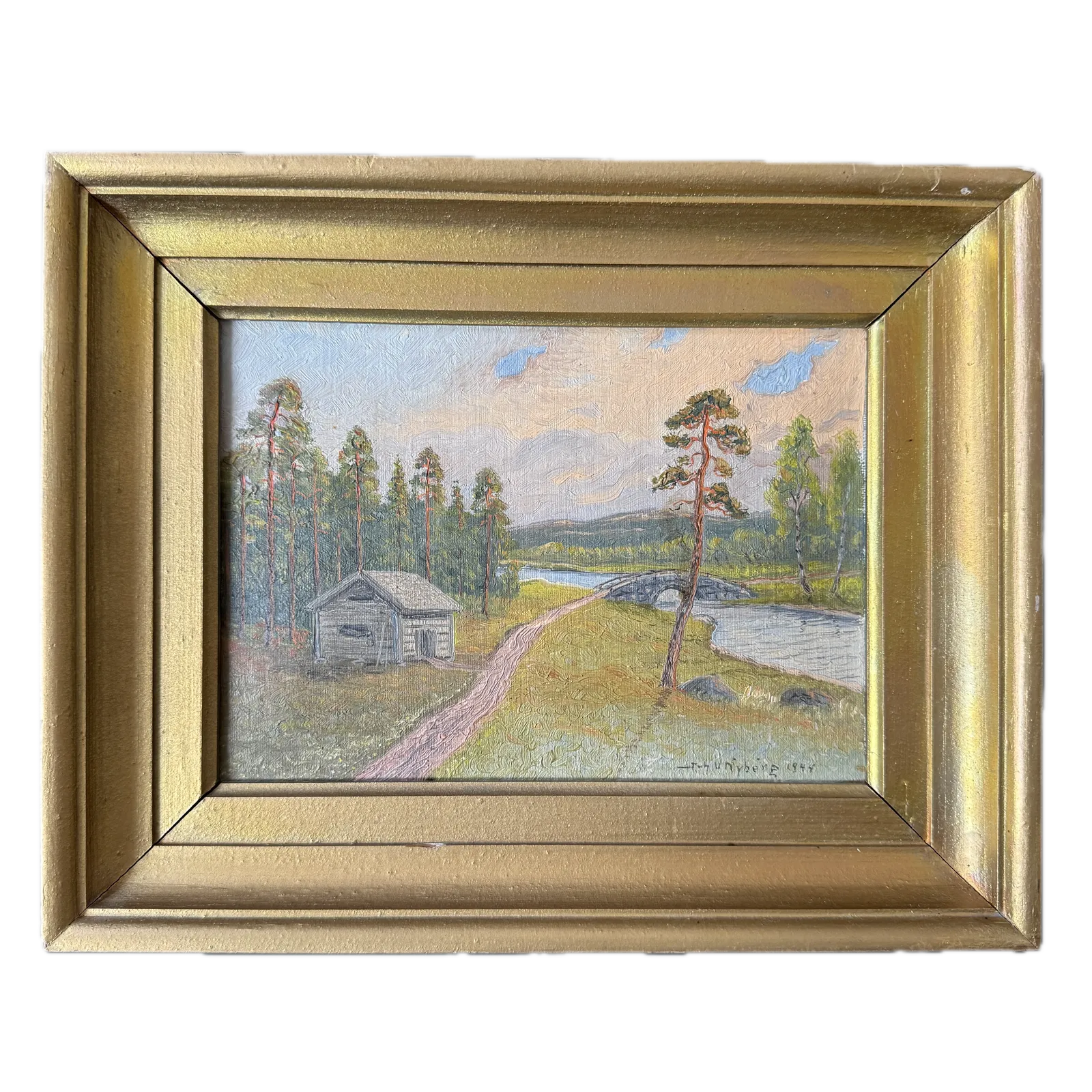 Northern Pathway 1944. Vintage Swedish Oil Painting.