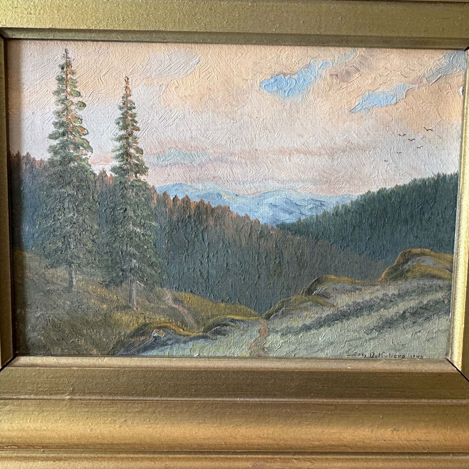 The Wilderness Road 1944. Vintage Swedish Oil Painting. photo for sale
