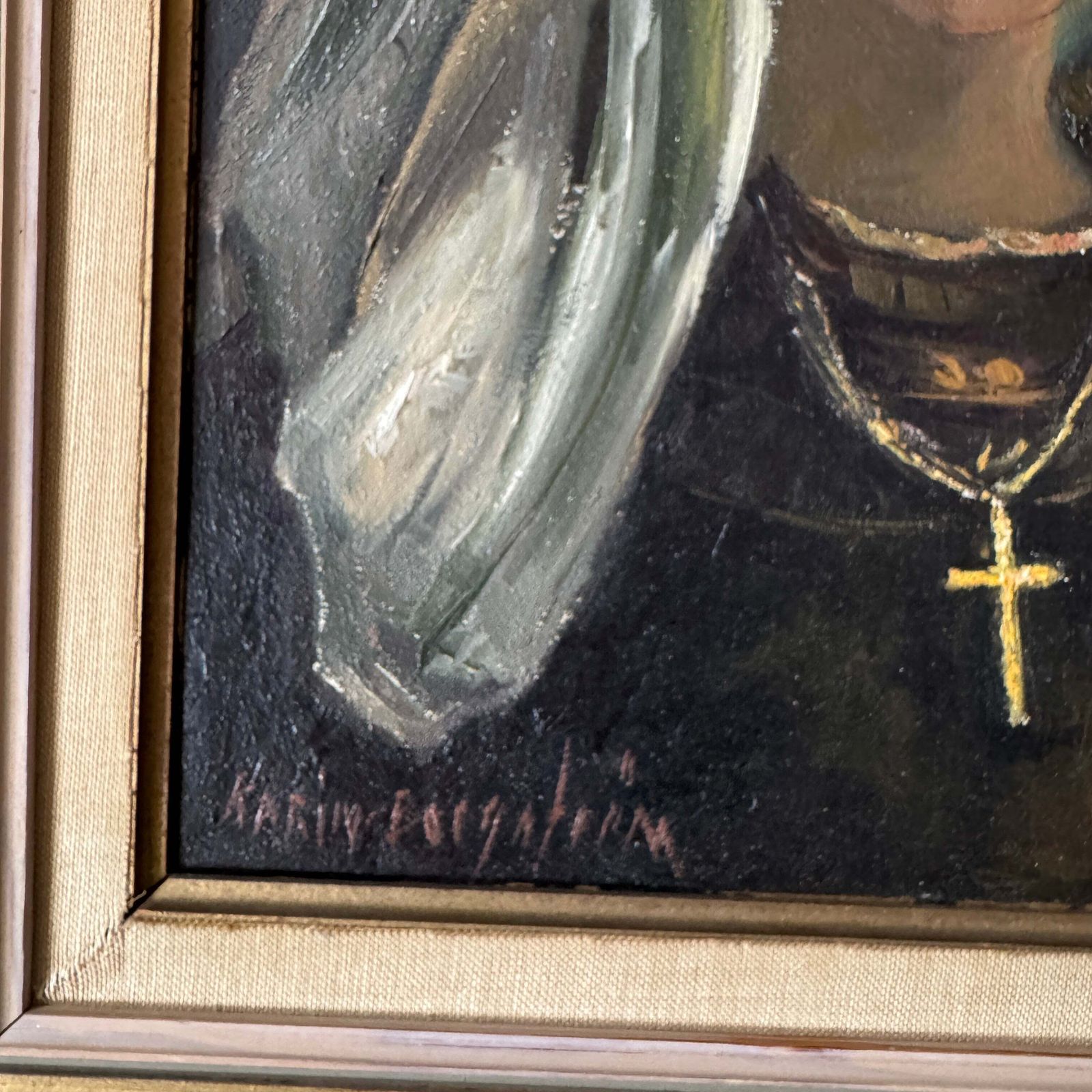 Portrait Of The Virgin. Large Vintage Swedish Oil Painting. photo Art