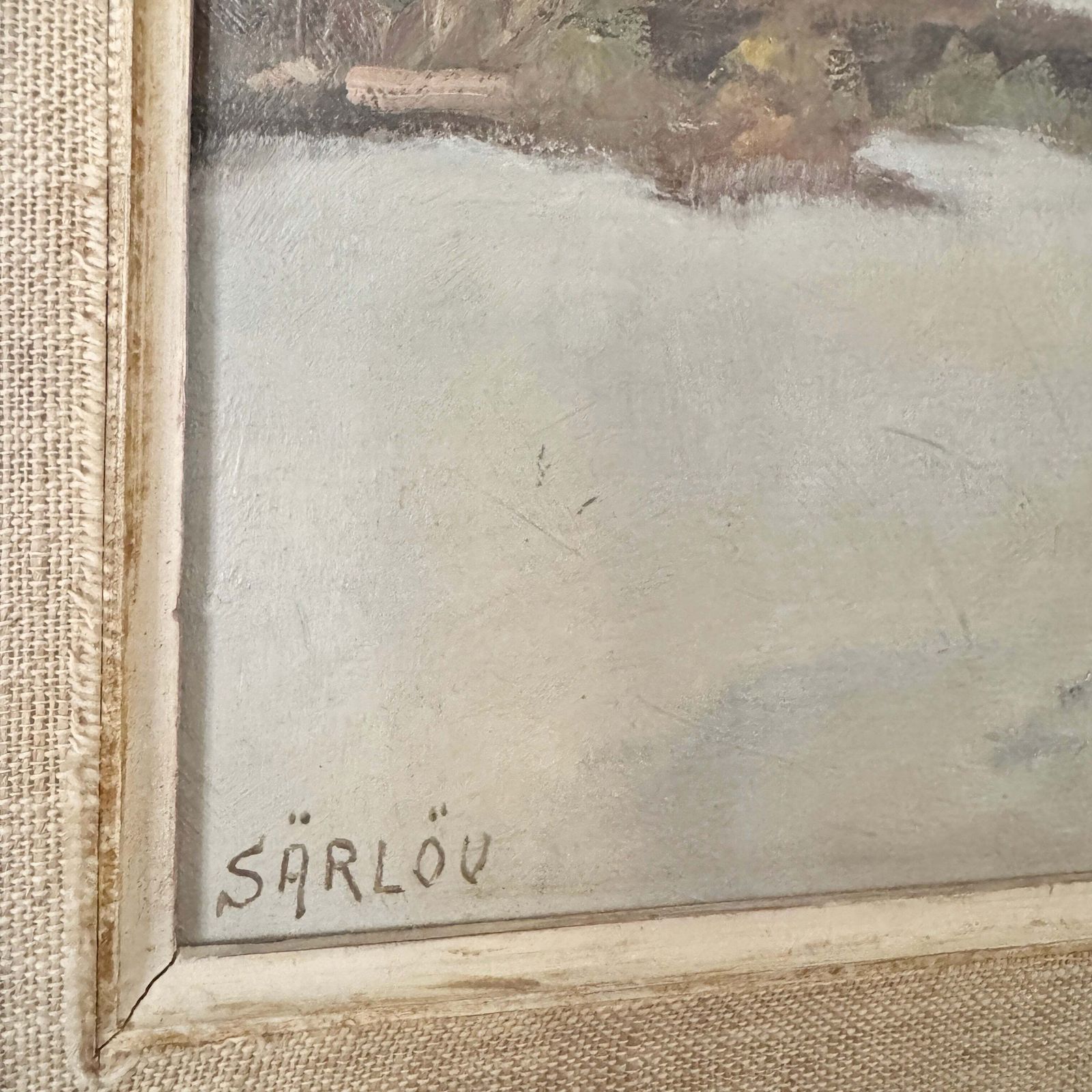 Early Snow 1950. Vintage Swedish Oil Painting photo for sale