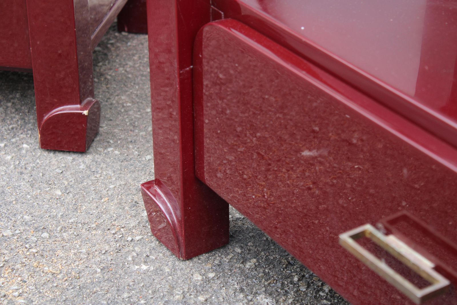 Pair Of Red Lacquer Nightstands With Drawers And Glass Top 1970 Italy photo vintage