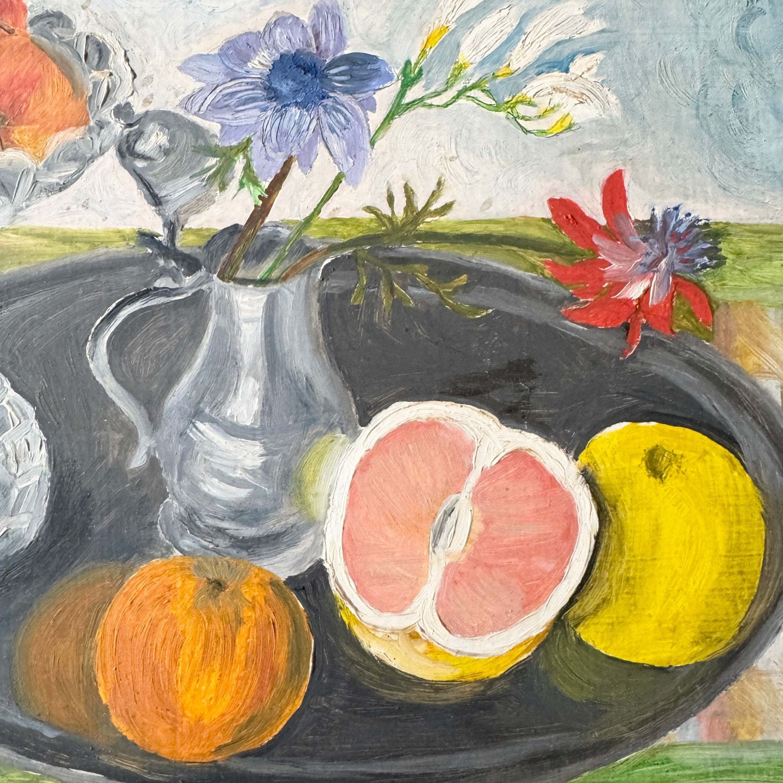 Citrus And Crystal. Vintage Zweeds Stilleven, Olieverf Op Doek. photo for sale