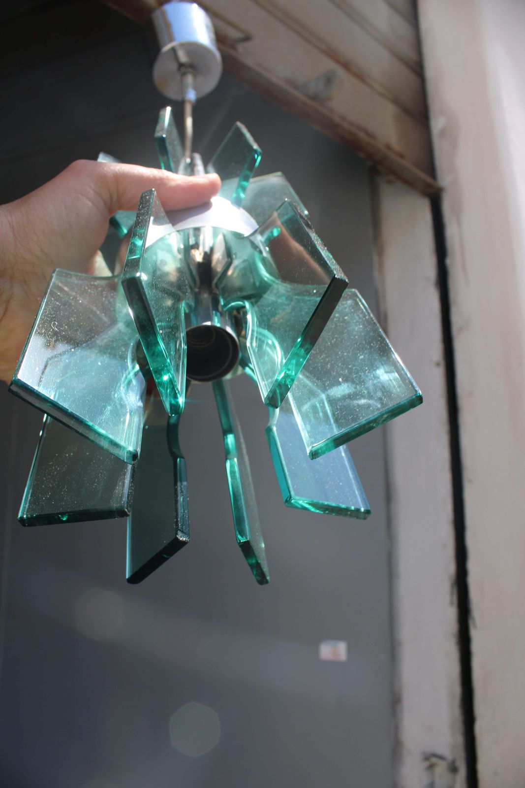 Small Minimal Chandelier Veca In Green Crystal 1960 Italy photo 935.0