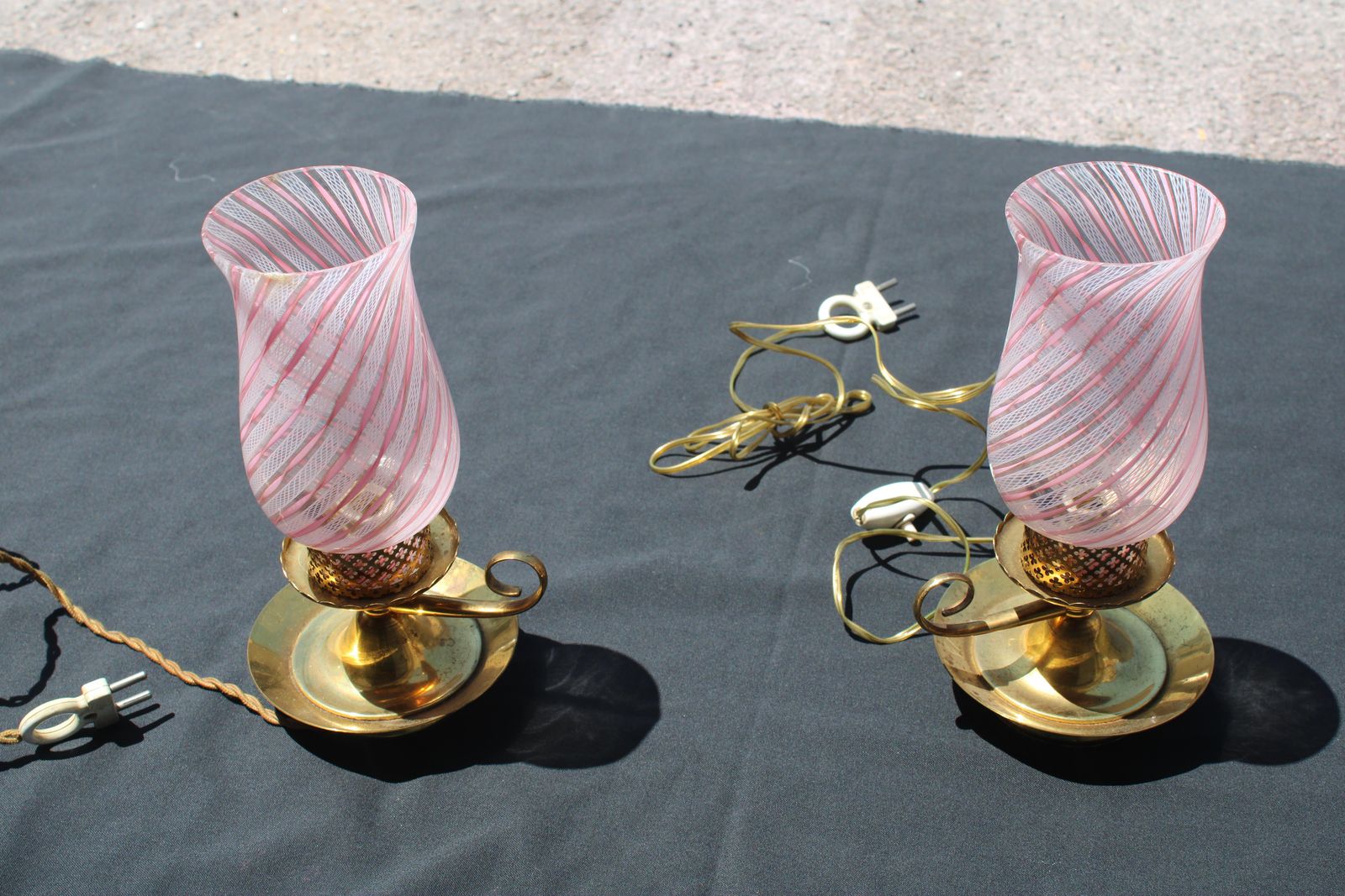 Pair Small Bedside Lamp Dino Martens For Toso 1950 Murano Pink Brass photo furniture