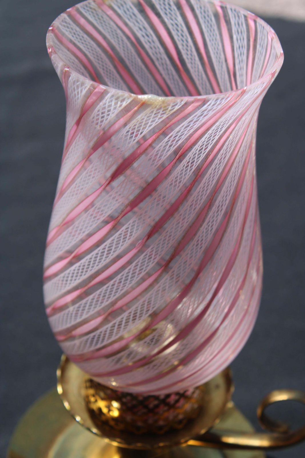 Pair Small Bedside Lamp Dino Martens For Toso 1950 Murano Pink Brass photo for sale