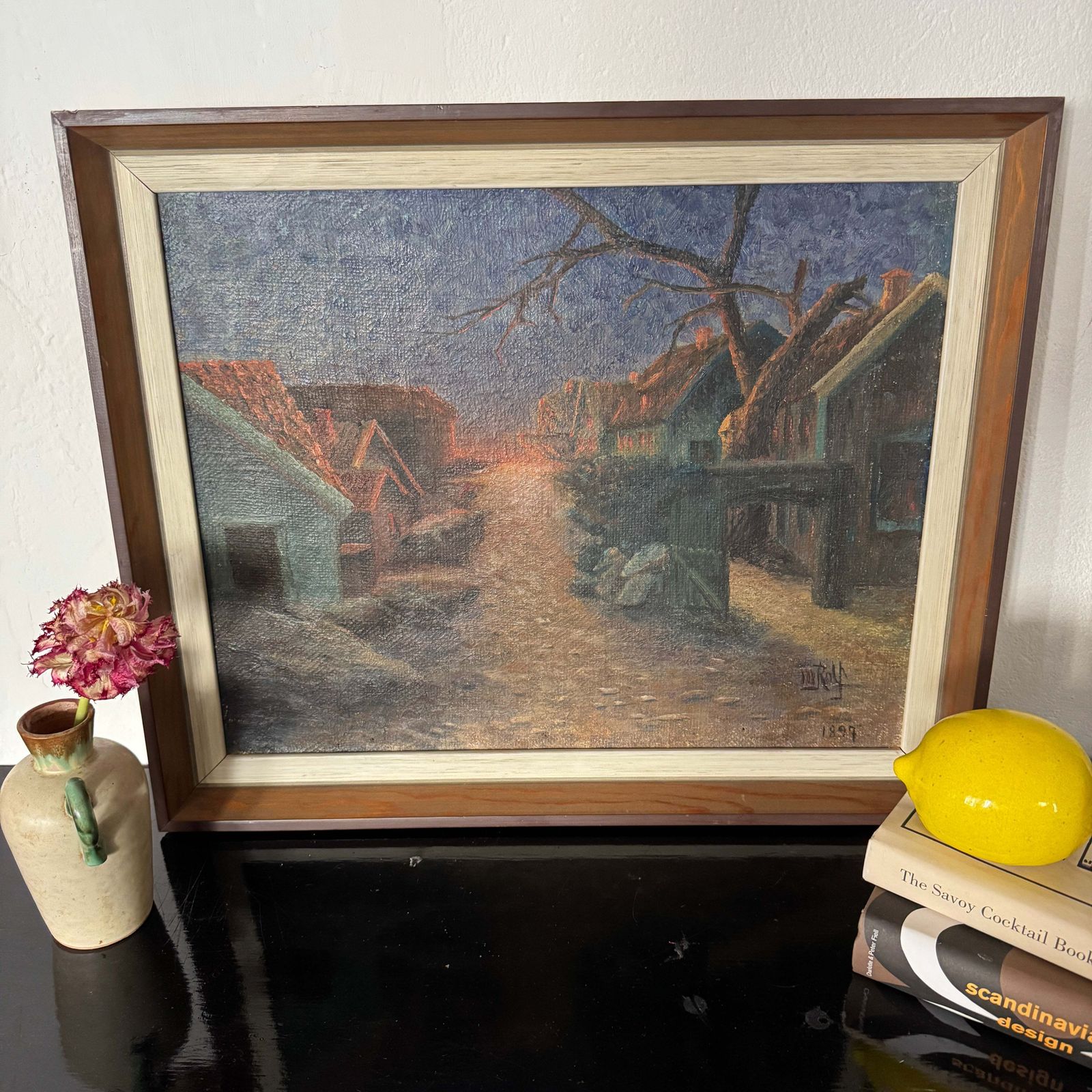 Dawn Or Danger 1897. Antique Swedish Oil Painting photo furniture