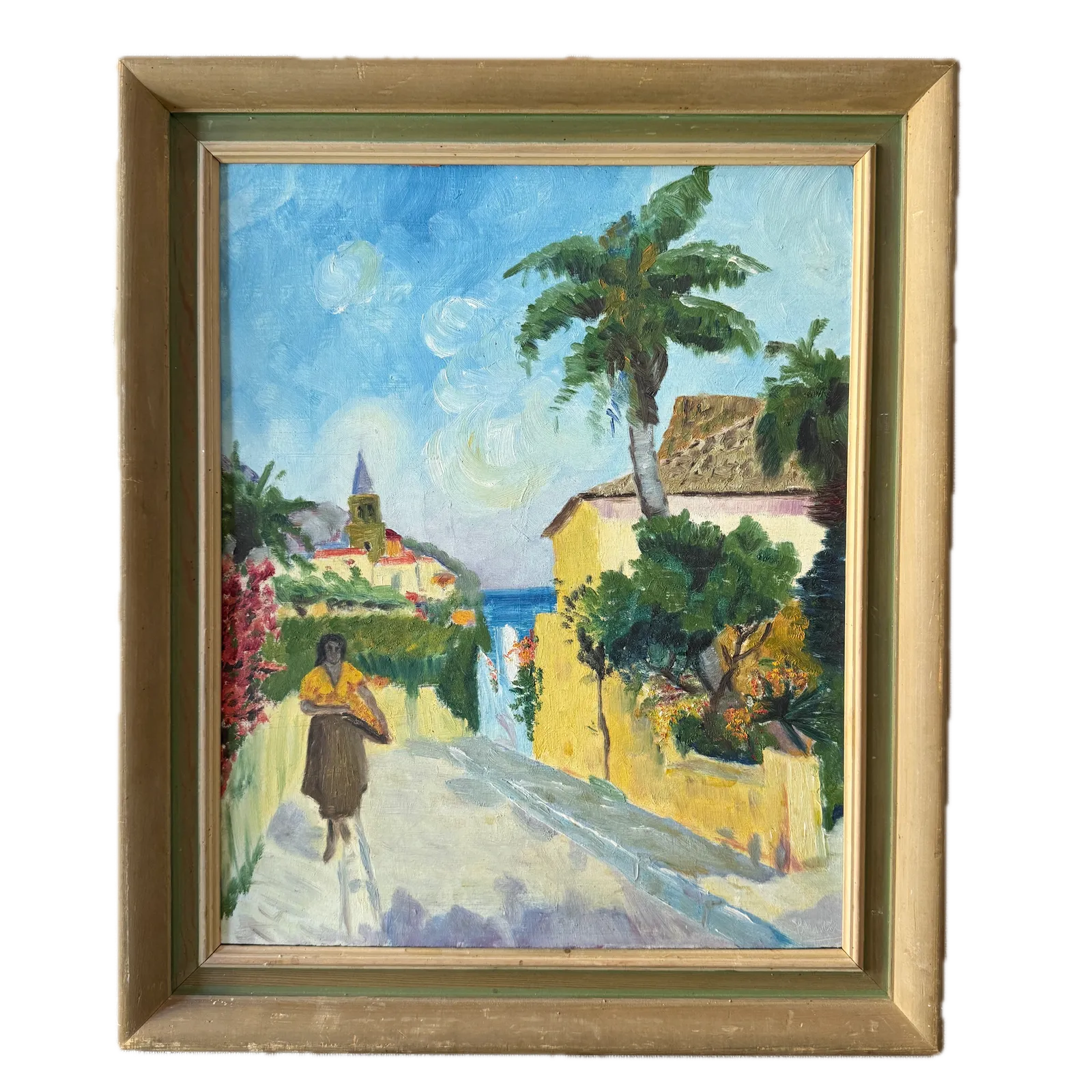 Sunlit Lane. Vintage Oil Painting.