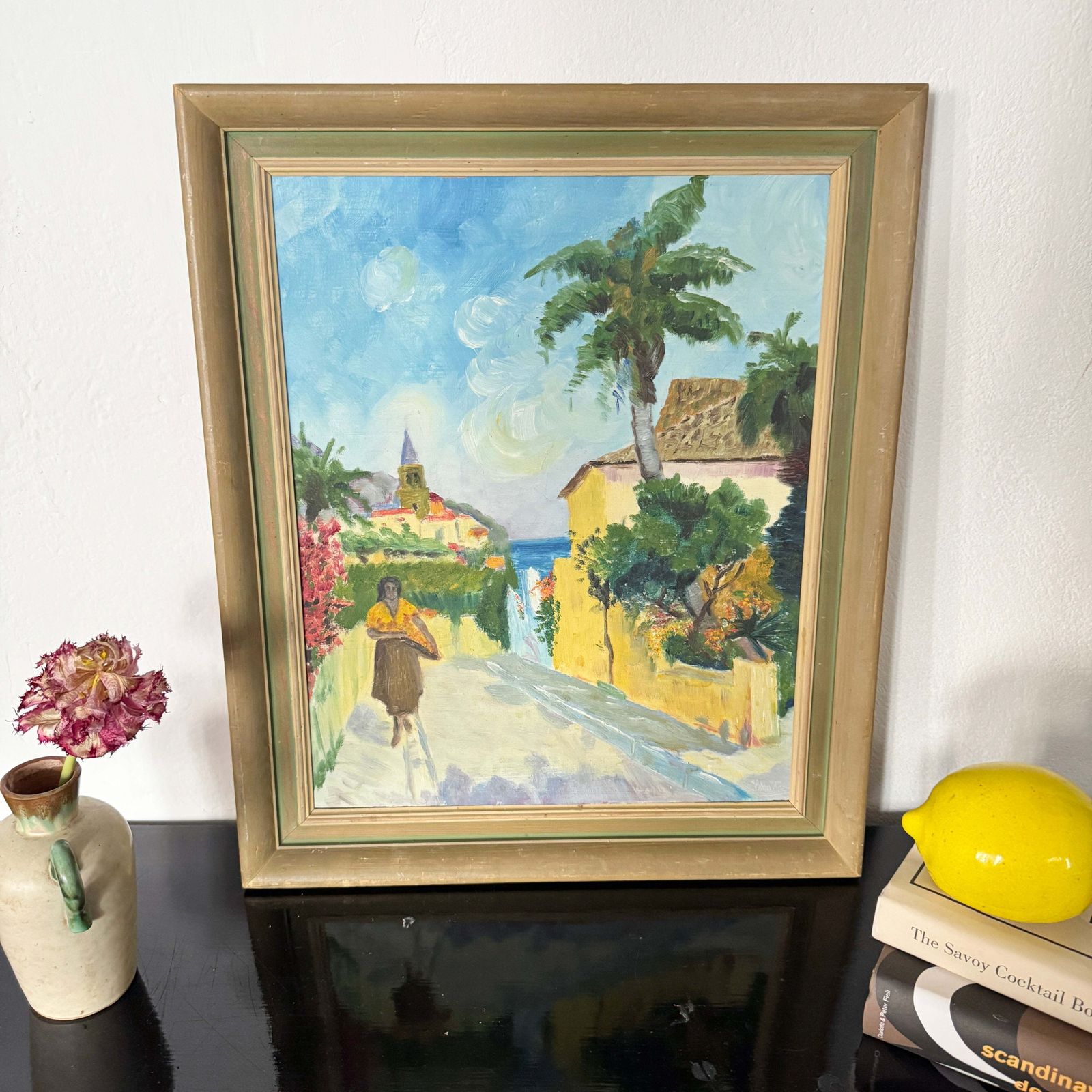 Sunlit Lane. Vintage Oil Painting. photo furniture