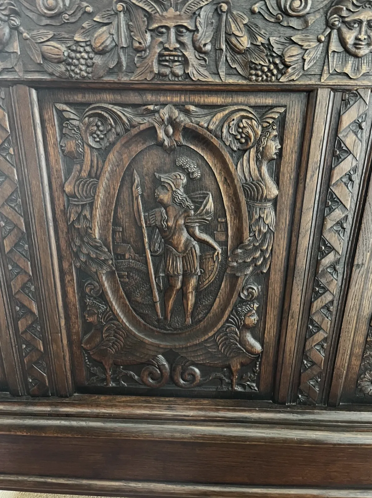 Unique Antique Oak Carved Bed photo vinterior
