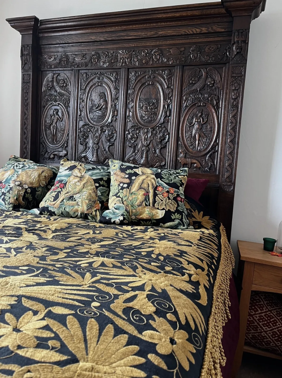 Unique Antique Oak Carved Bed