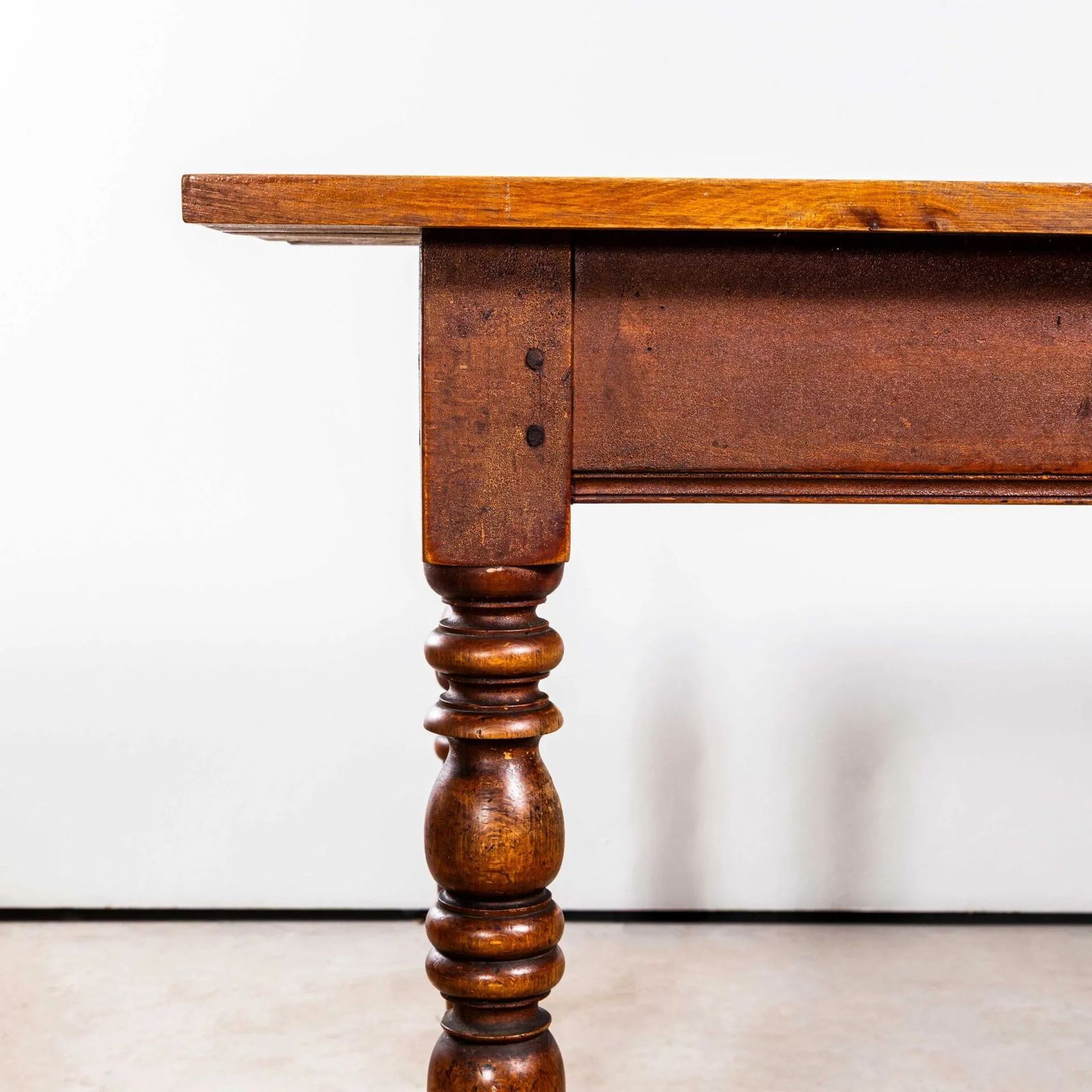 1940’s French Bobbin Leg Mid Oak Fruitwood Kitchen Dining Table photo furniture