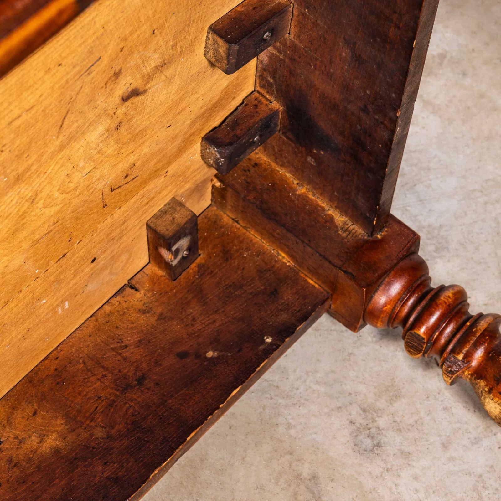 1940’s French Bobbin Leg Mid Oak Fruitwood Kitchen Dining Table photo vinterior