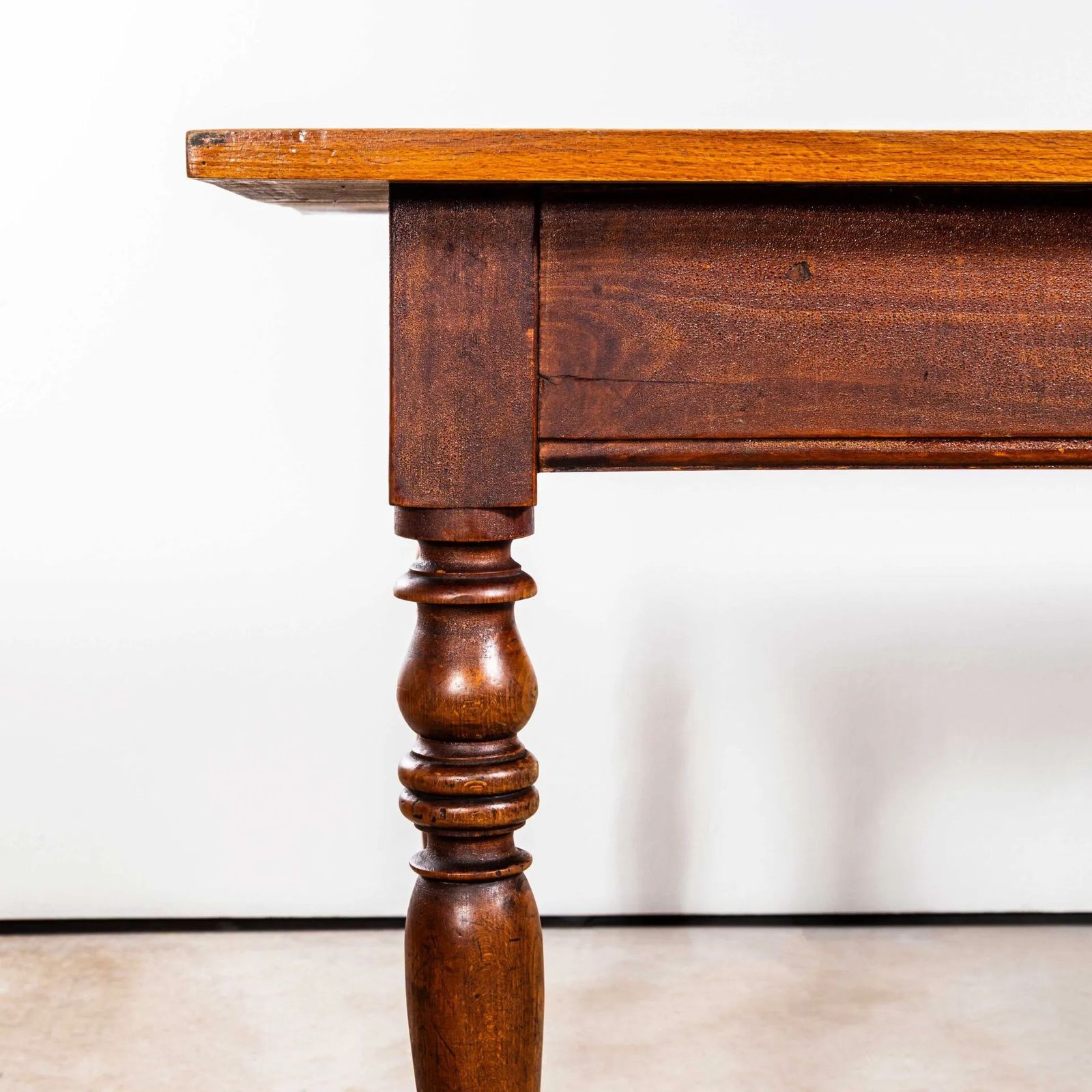 1940’s French Bobbin Leg Mid Oak Fruitwood Kitchen Dining Table photo vinterior
