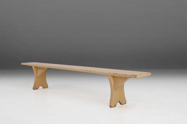Rustic Hand Crafted Beige Wooden Bench, France, 1900s photo for sale