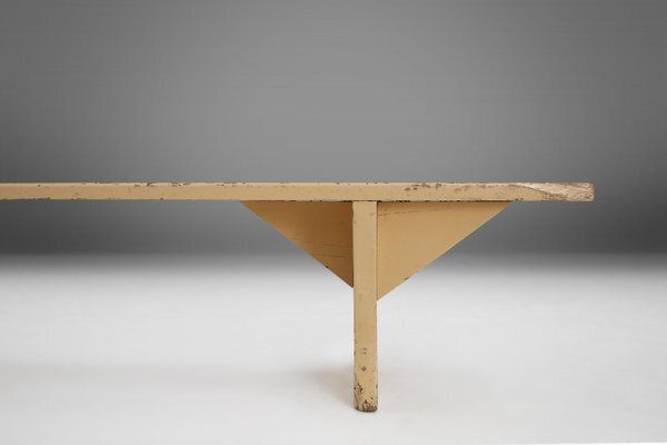 Rustic Hand Crafted Beige Wooden Bench, France, 1900s photo vinterior