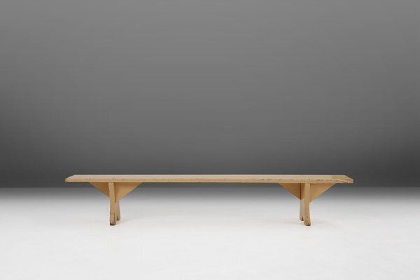 Rustic Hand Crafted Beige Wooden Bench, France, 1900s photo buy