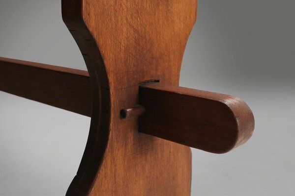 Art Deco Rustic Wooden Bench With Blue Top, France, 1930s photo Furniture