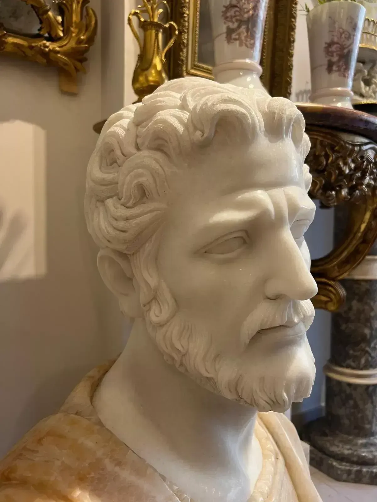 Art Bust Of Marcus Aurelus In Marble In Marble And Onyx, 20th Century photo