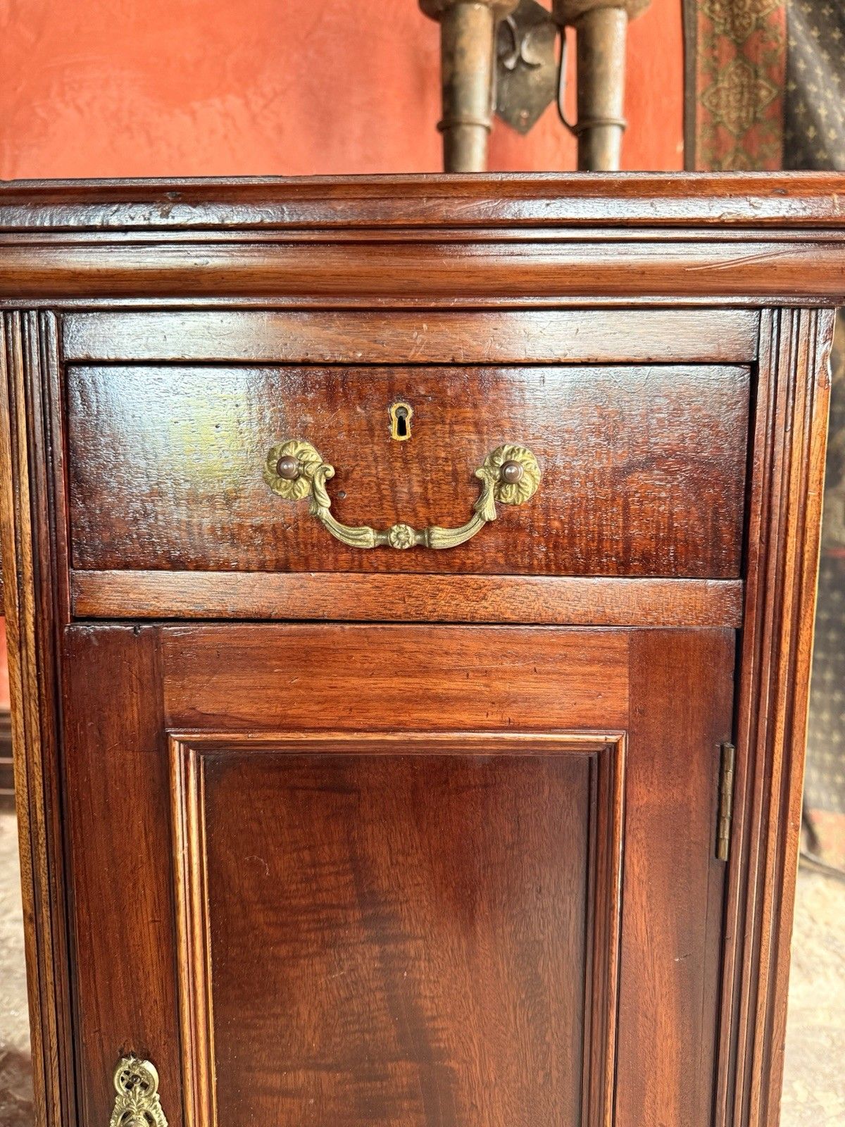Original English Antique Mahogany Red  Leather Office Pedestal Desk Circa 1800's photo vinterior