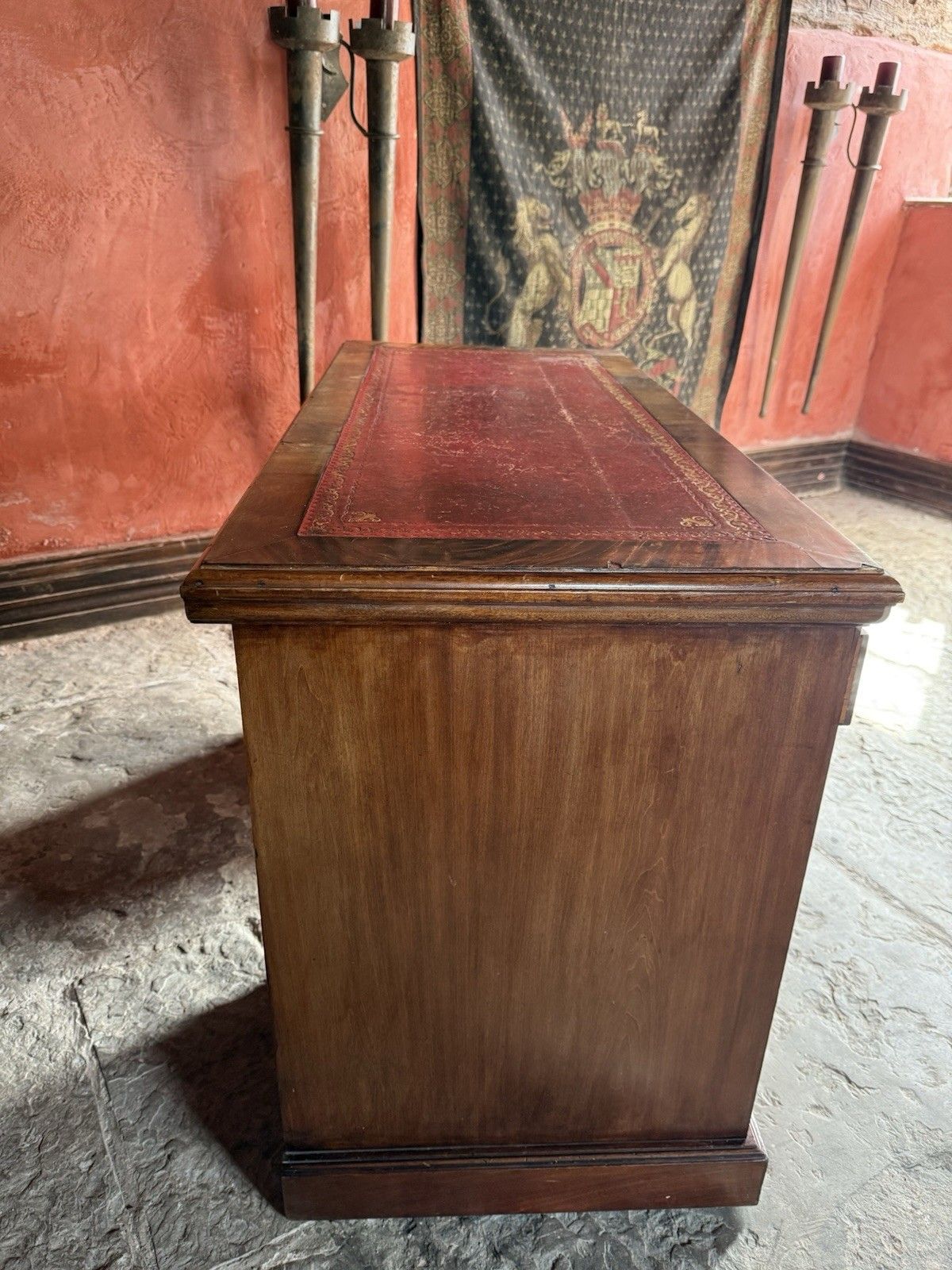 Original English Antique Mahogany Red  Leather Office Pedestal Desk Circa 1800's photo buy
