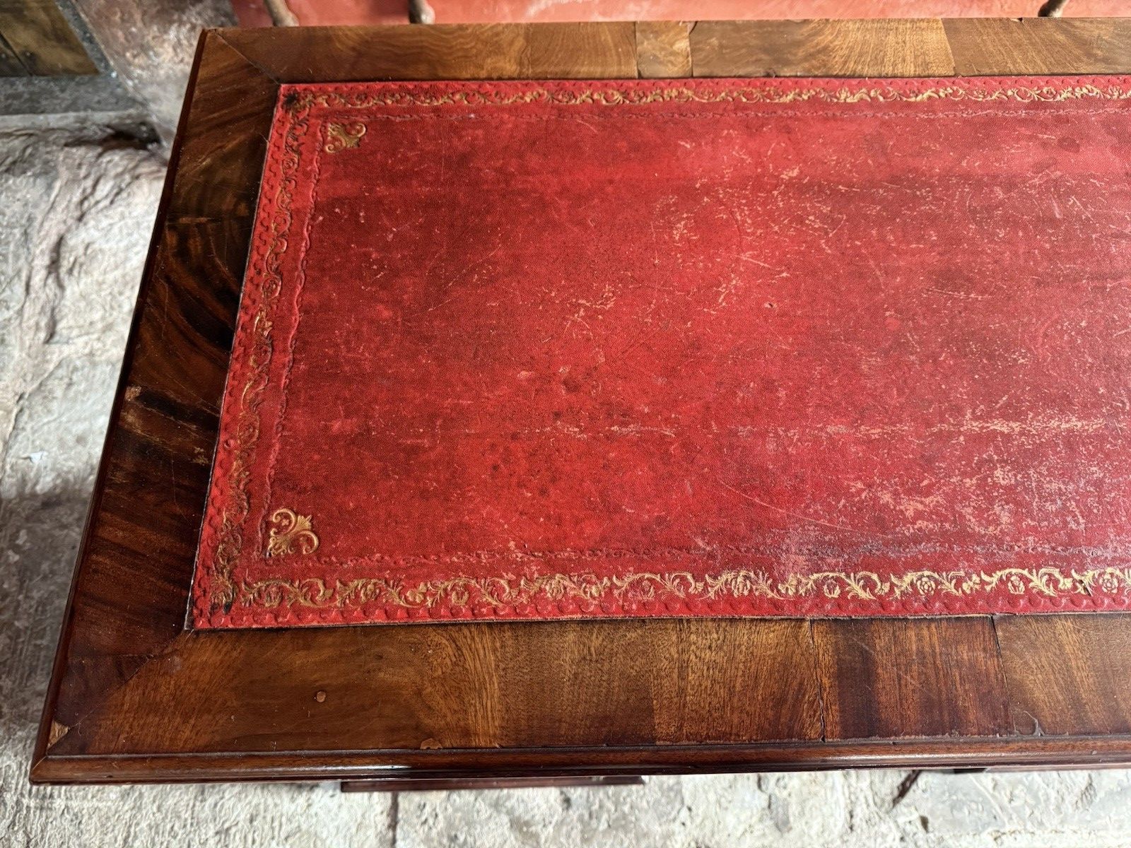 Furniture Original English Antique Mahogany Red  Leather Office Pedestal Desk Circa 1800's photo