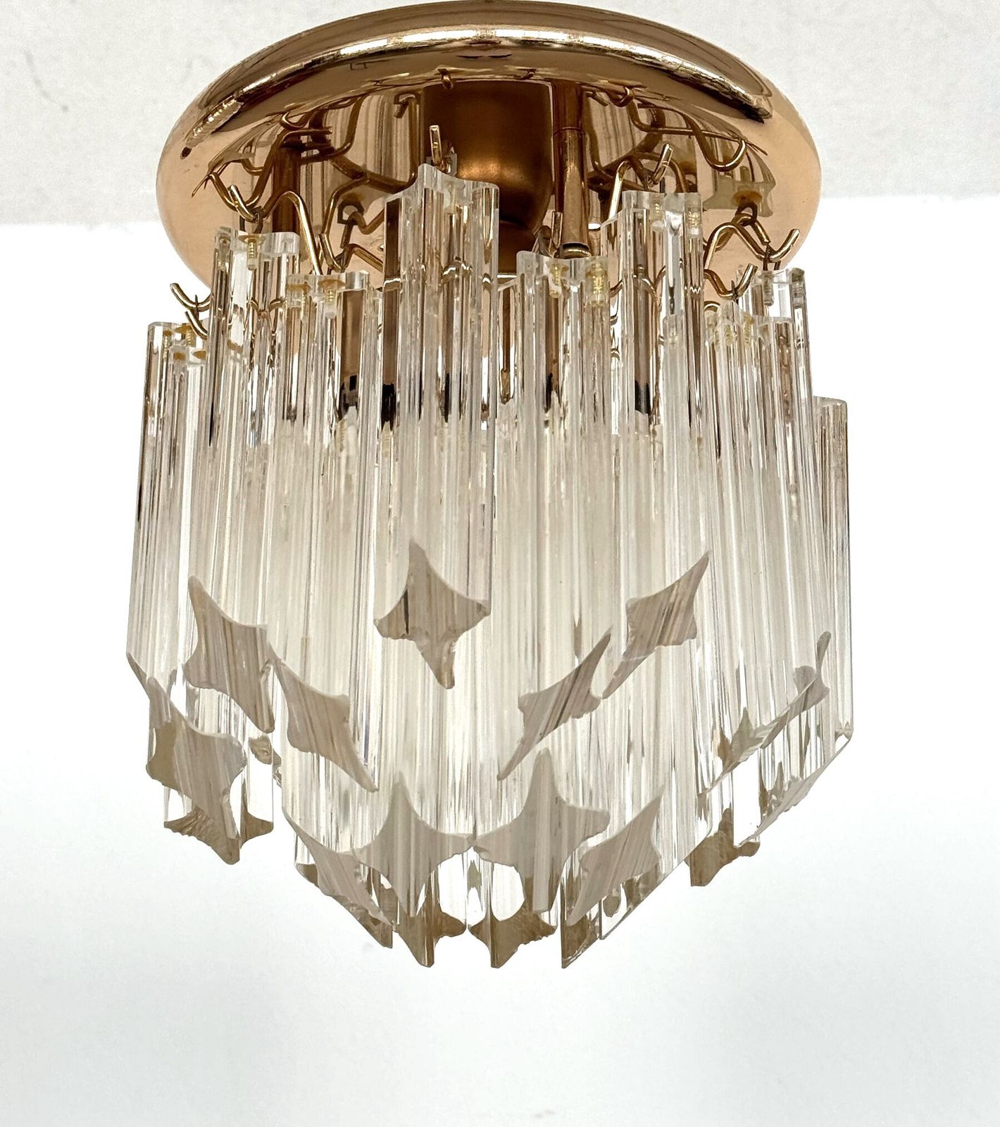 Pair Of Italian Midcentury Murano Glass Trilobi Flush Mount Chandelier, 1970s photo furniture