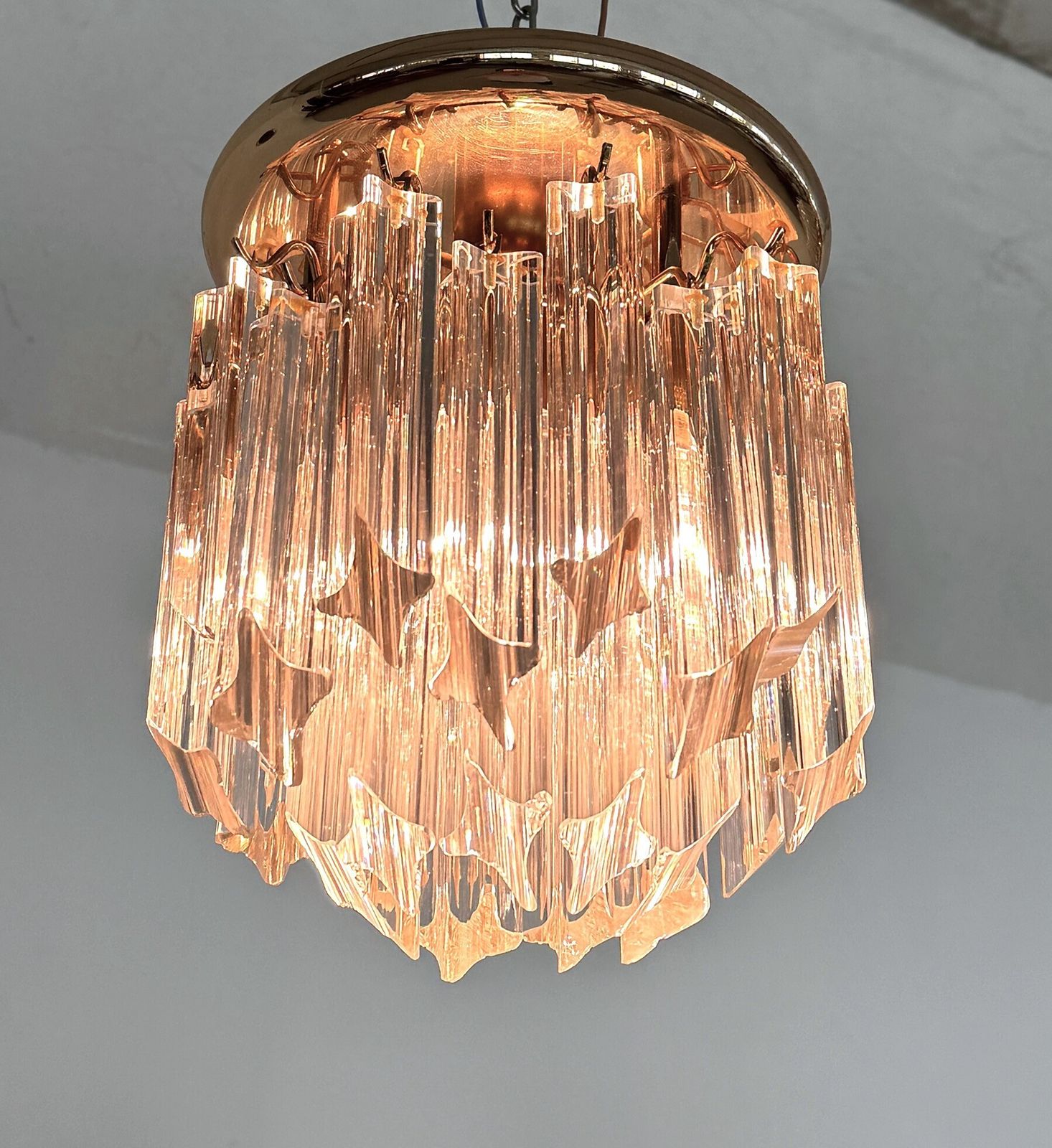 Pair Of Italian Midcentury Murano Glass Trilobi Flush Mount Chandelier, 1970s photo for sale